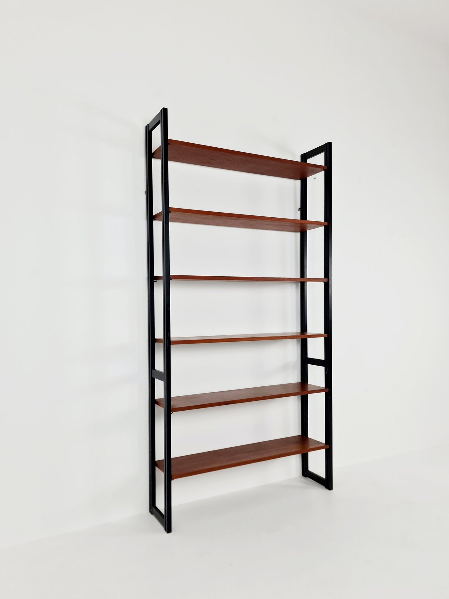 Free standing teak vintage library book shelf-system wall ectonia by Jussi Peippo for Asko, 1960s