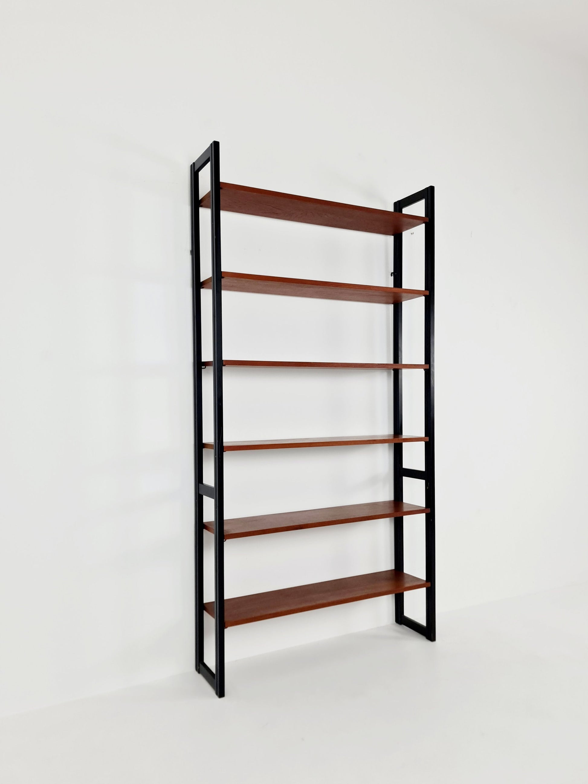 Free standing teak vintage library book shelf-system wall ectonia by Jussi Peippo for Asko, 1960s