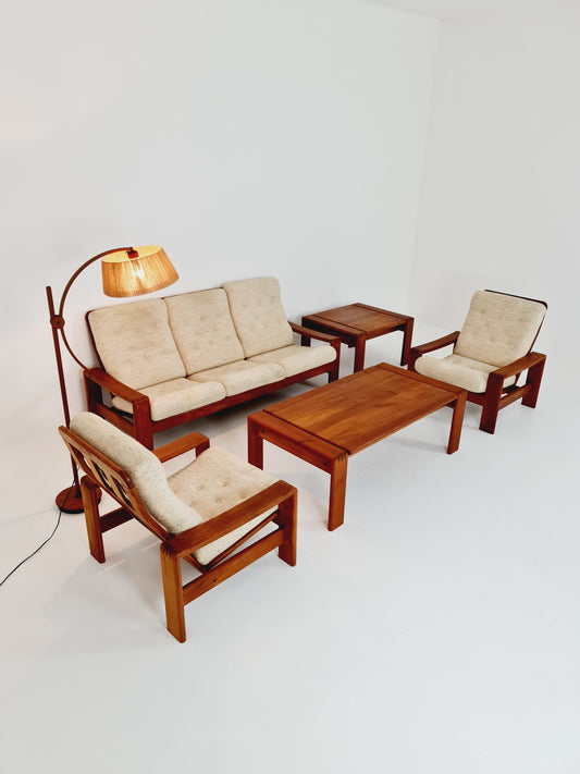 Mid Century couch group in teak 3-Seater Sofa & two chairs by EMC Denmark