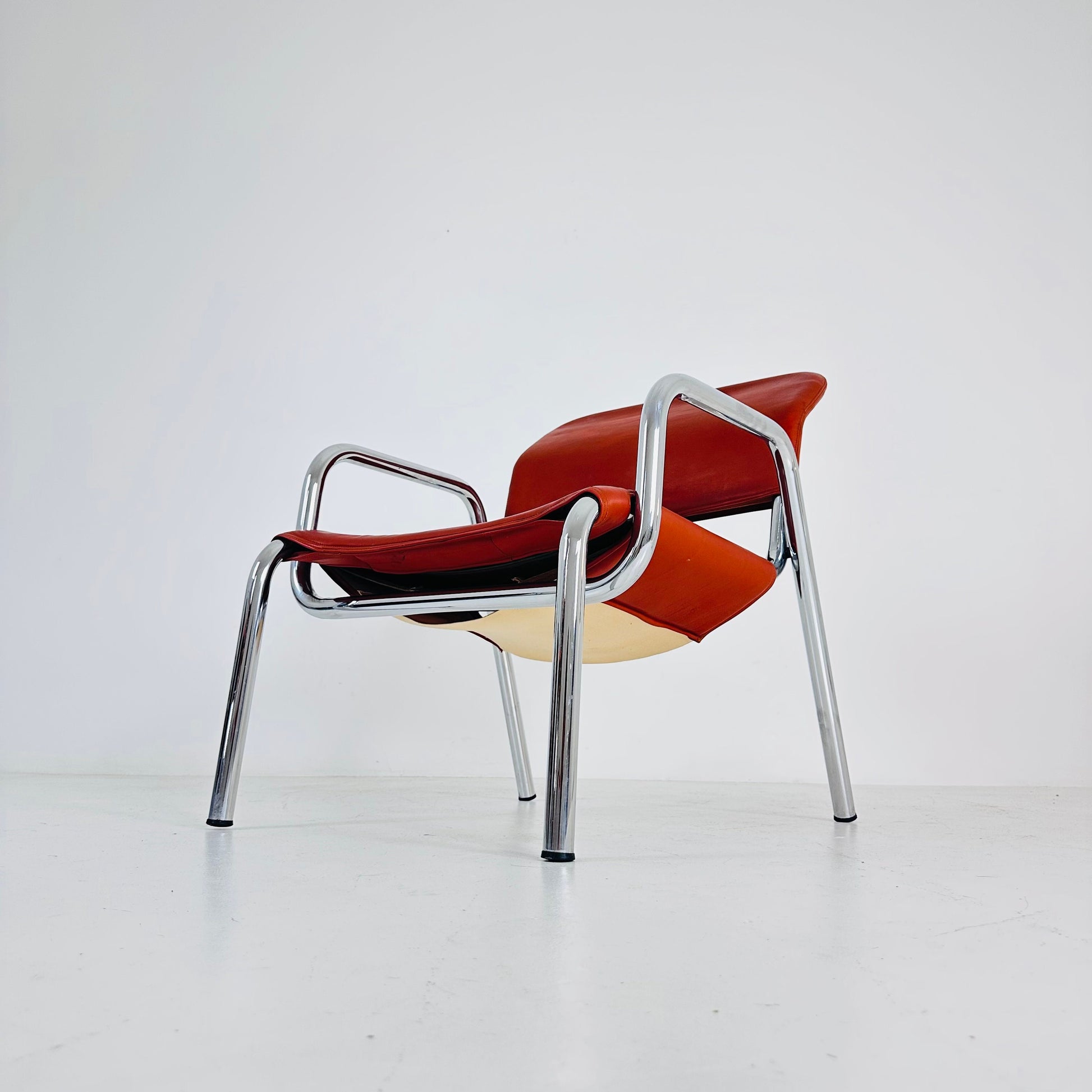 Mid century Bauhaus red leather chair ,Italy 1960s