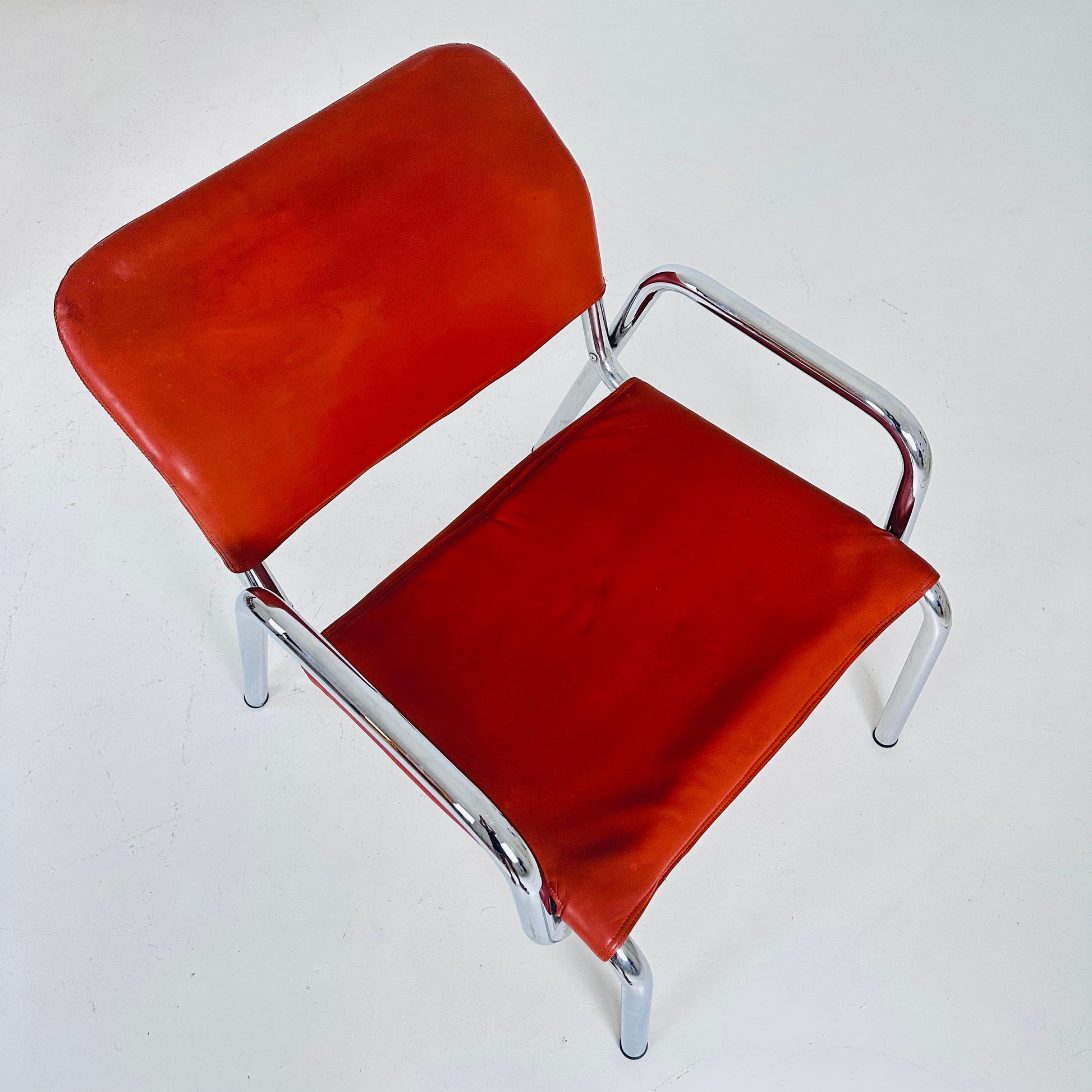 Mid century Bauhaus red leather chair ,Italy 1960s