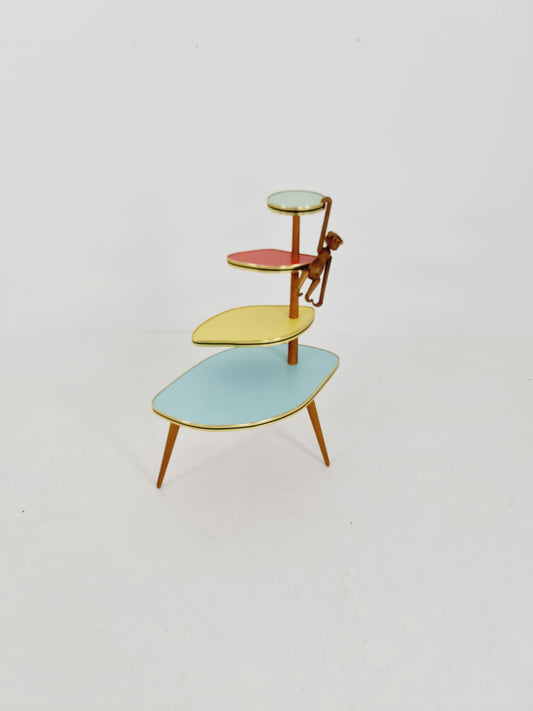1950s German Plant Stand, Colorful Vintage Mid-Century Minimalist Indoor Plant Stand Side Table Retro flower table