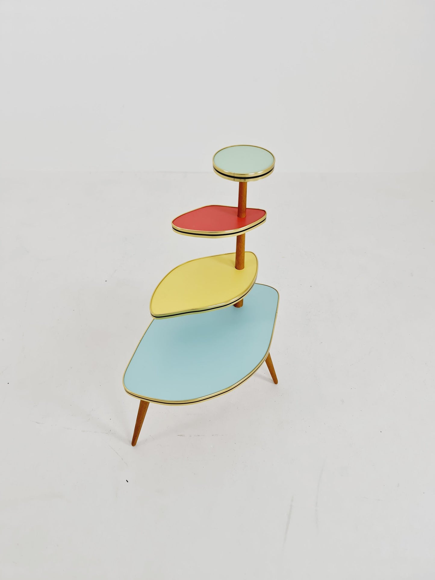 1950s German Plant Stand, Colorful Vintage Mid-Century Minimalist Indoor Plant Stand Side Table Retro flower table