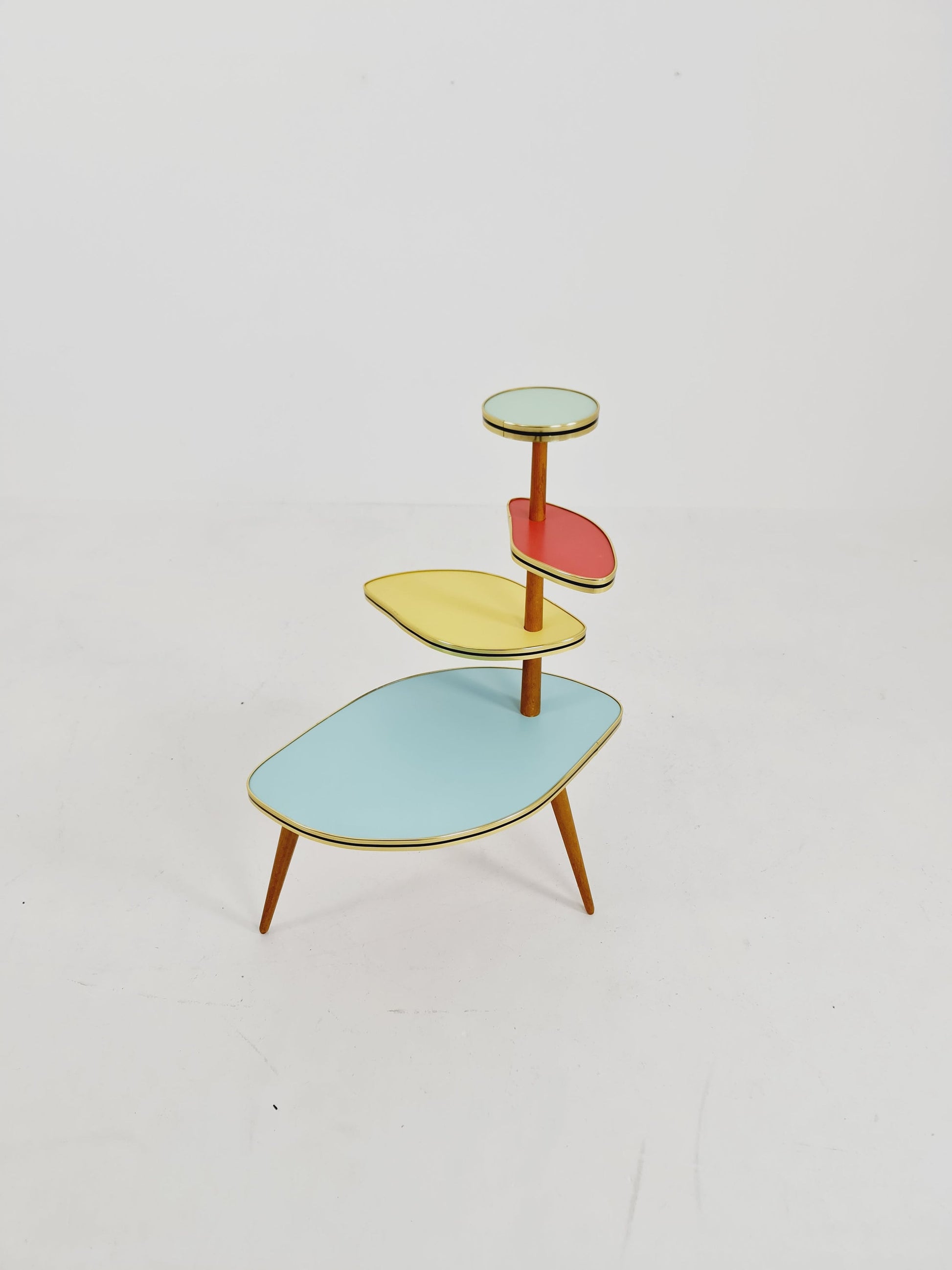 1950s German Plant Stand, Colorful Vintage Mid-Century Minimalist Indoor Plant Stand Side Table Retro flower table