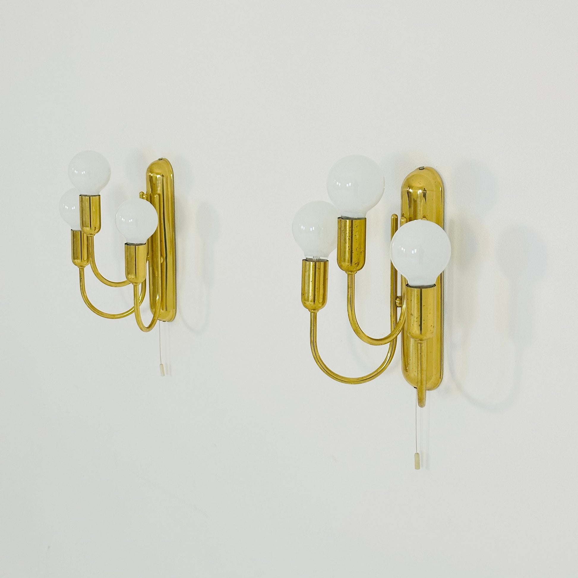 set of 2 Golden brass wall lamps in the style of Schulz, 1970s,Germany