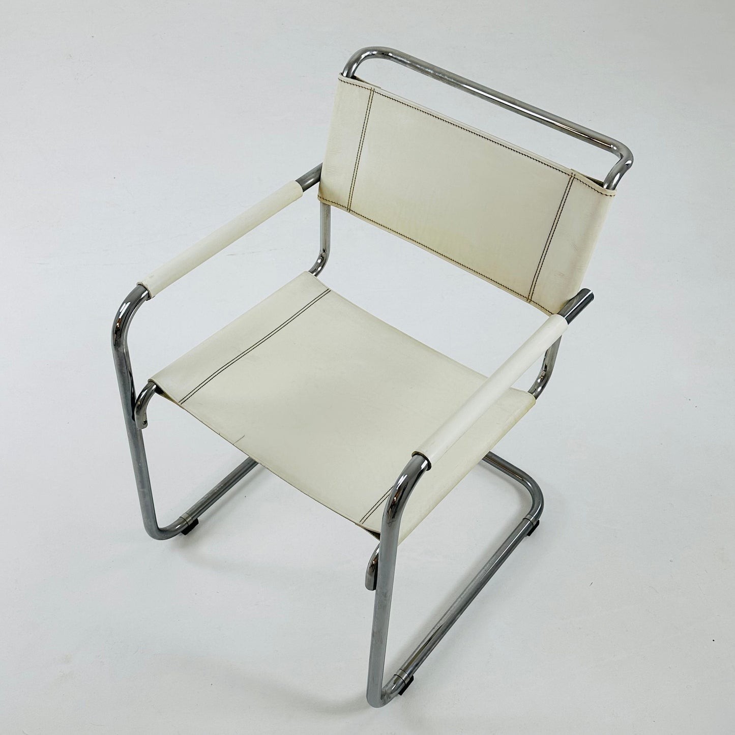 Original Bauhaus S34 cantilever chair in white leather by Mart Stam for Thonet, 1970,