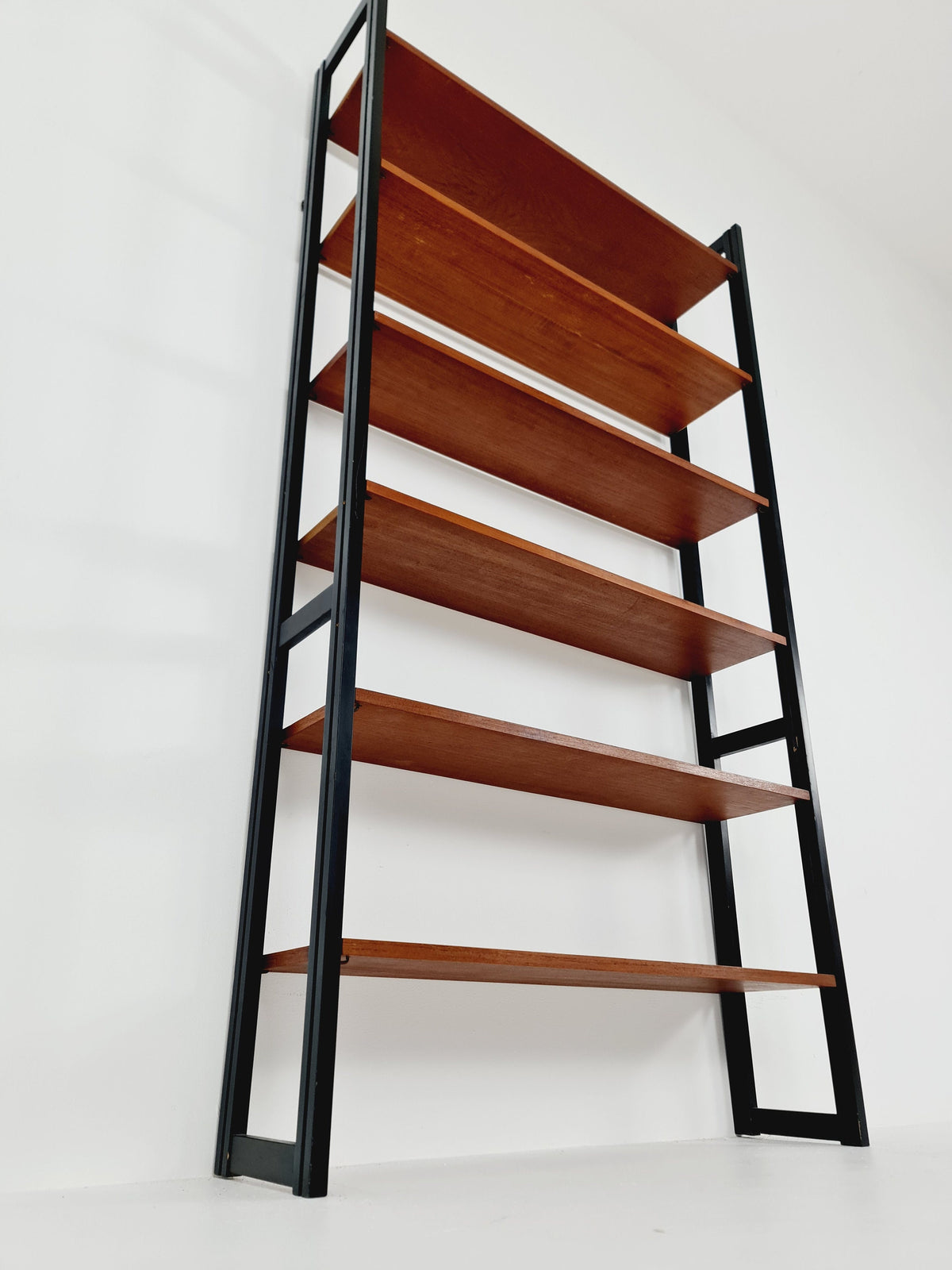 Free standing teak vintage library book shelf-system wall ectonia by Jussi Peippo for Asko, 1960s