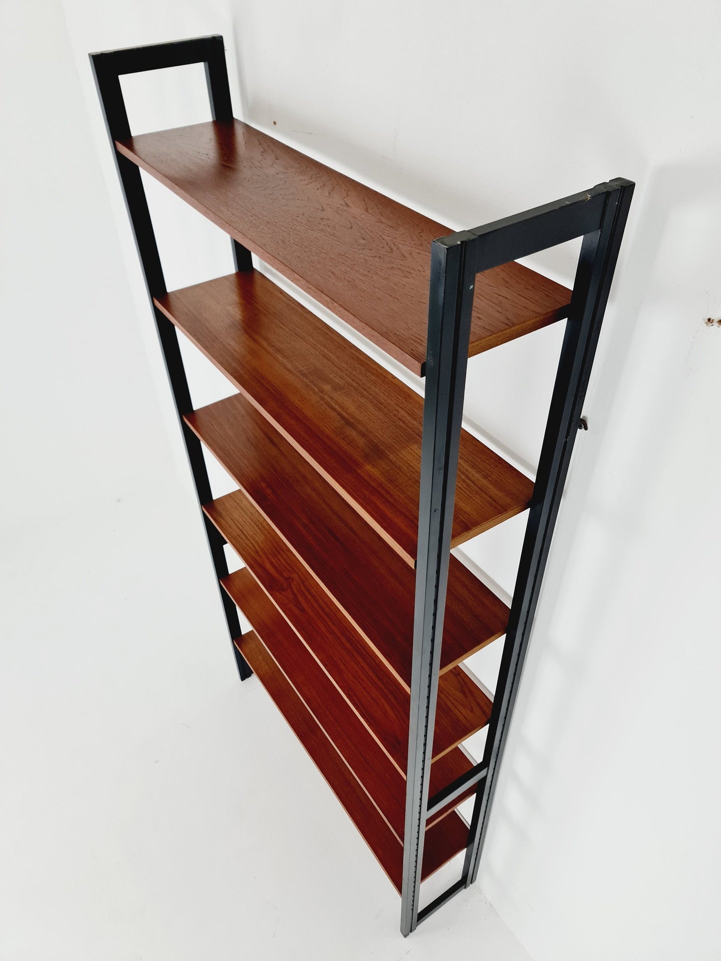 Free standing teak vintage library book shelf-system wall ectonia by Jussi Peippo for Asko, 1960s