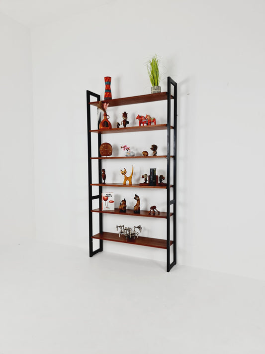 Free standing teak vintage library book shelf-system wall ectonia by Jussi Peippo for Asko, 1960s