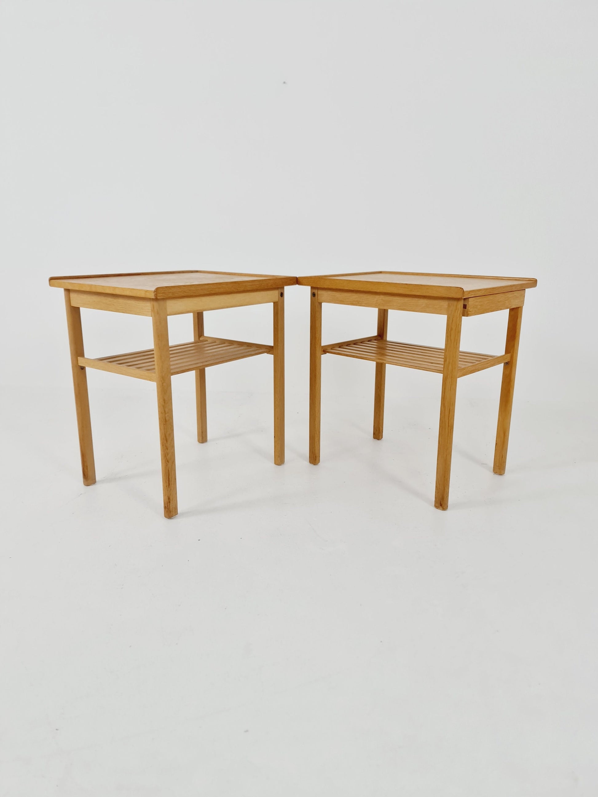 Pair of Midcentury Swedish solid oak Vintage Side table/ Bedside table by Swedish Möbel Industri, 1960s