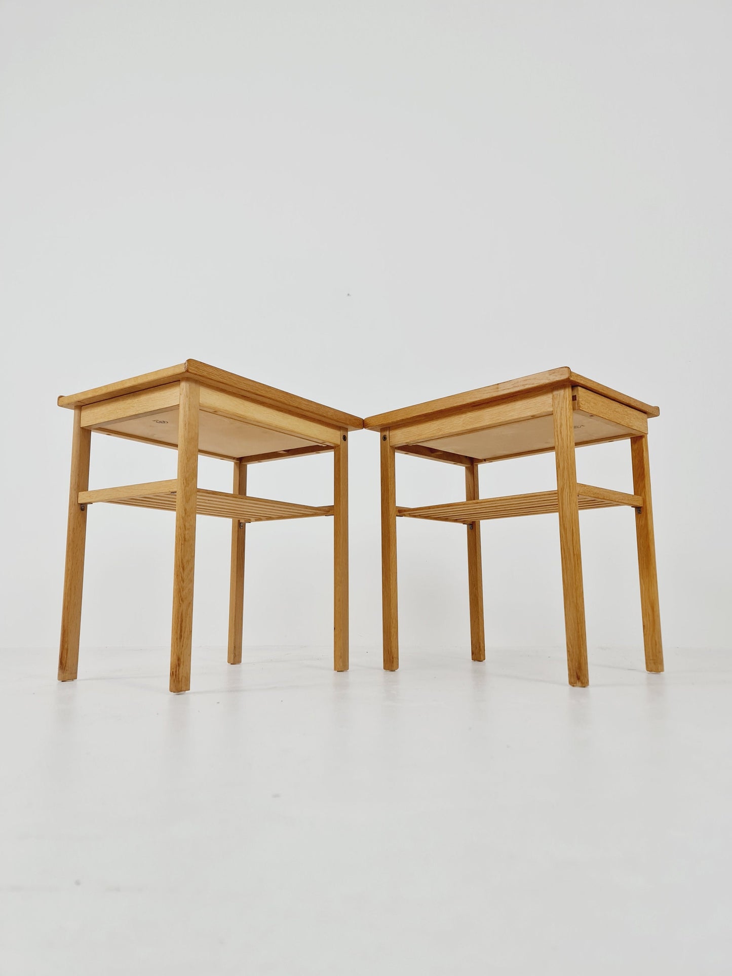 Pair of Midcentury Swedish solid oak Vintage Side table/ Bedside table by Swedish Möbel Industri, 1960s