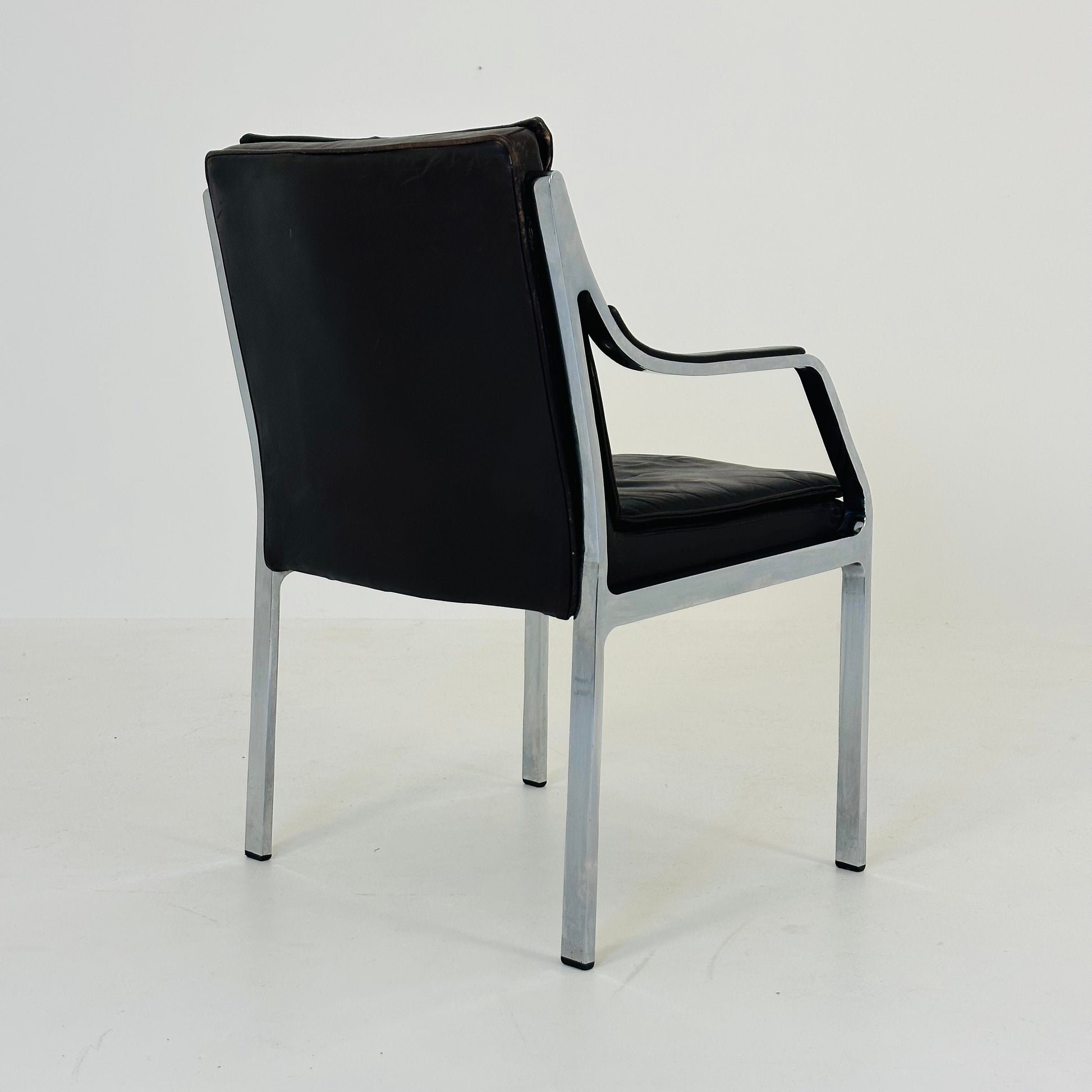 Mid century Alpha steel and leather dark brown armchair by Preben Fabricius and George Kastholm for Walter Knoll 1980s