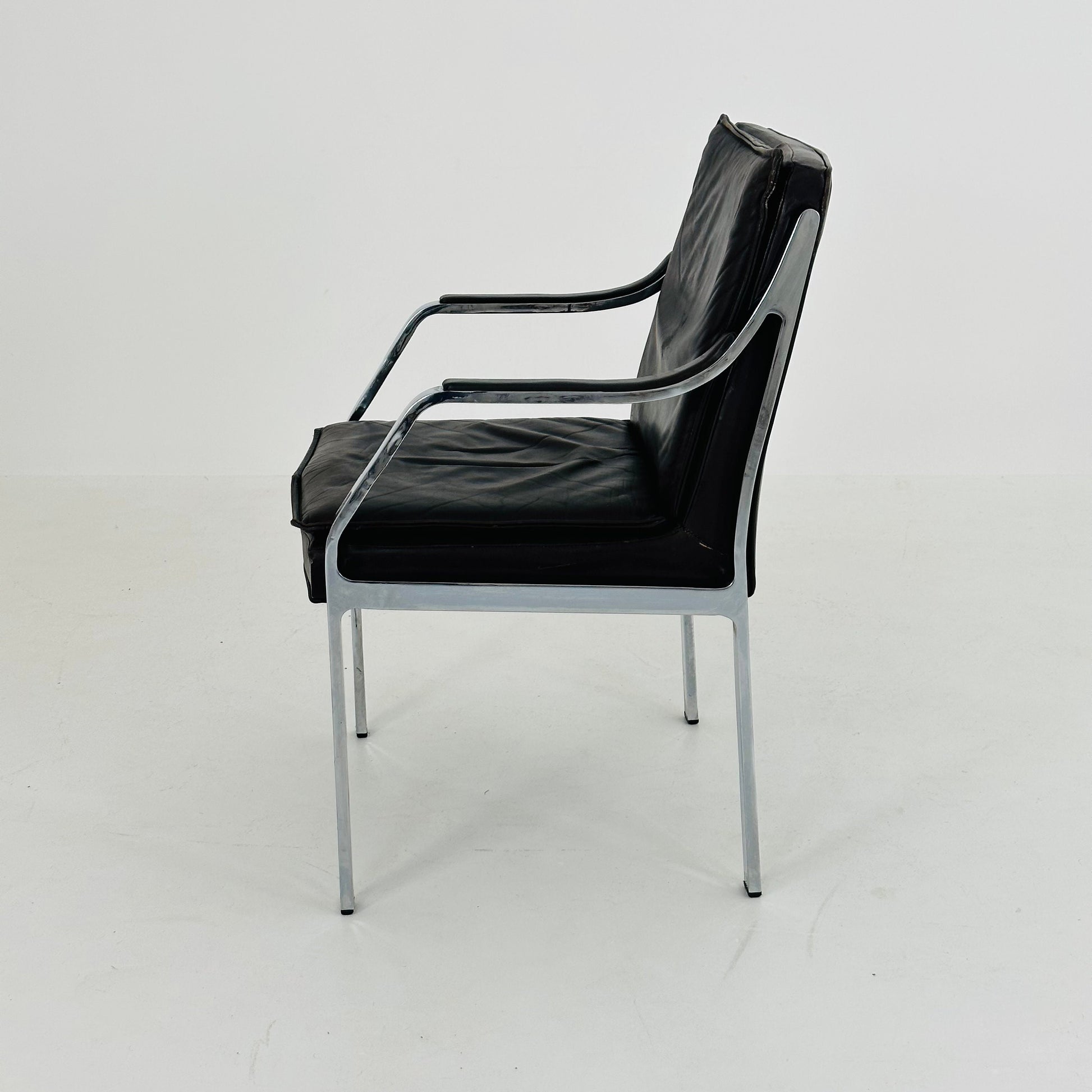 Mid century Alpha steel and leather dark brown armchair by Preben Fabricius and George Kastholm for Walter Knoll 1980s