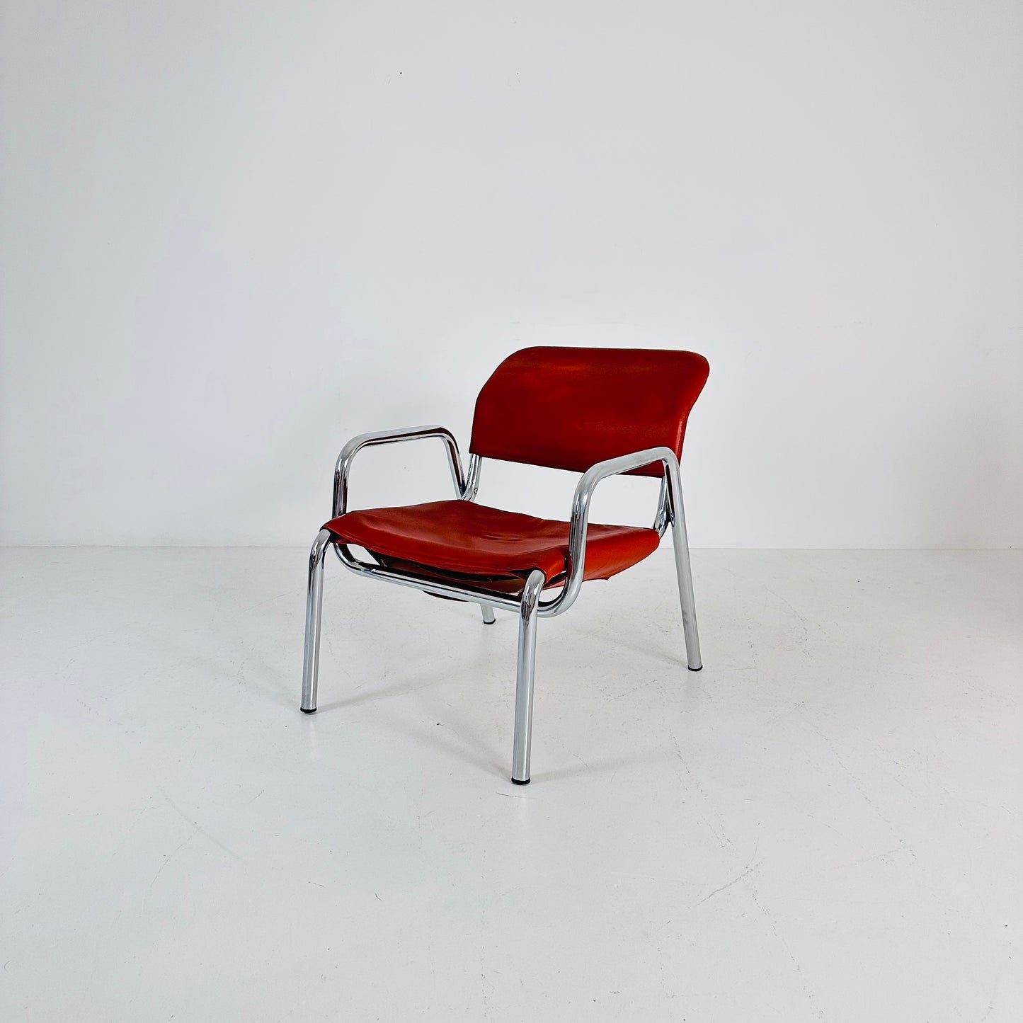 Mid century Bauhaus red leather chair ,Italy 1960s
