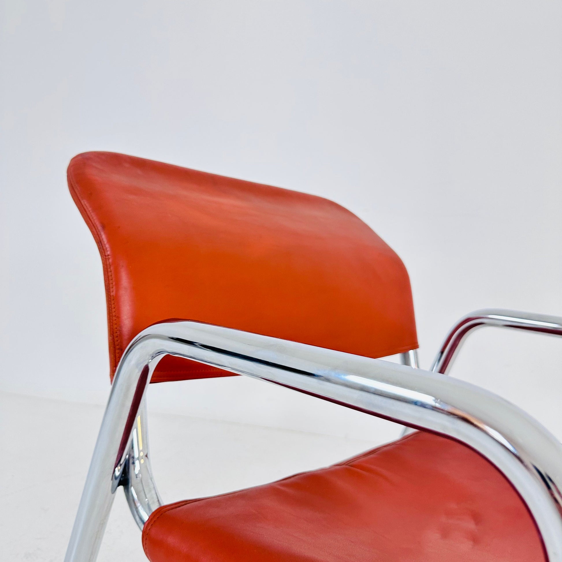 Mid century Bauhaus red leather chair ,Italy 1960s