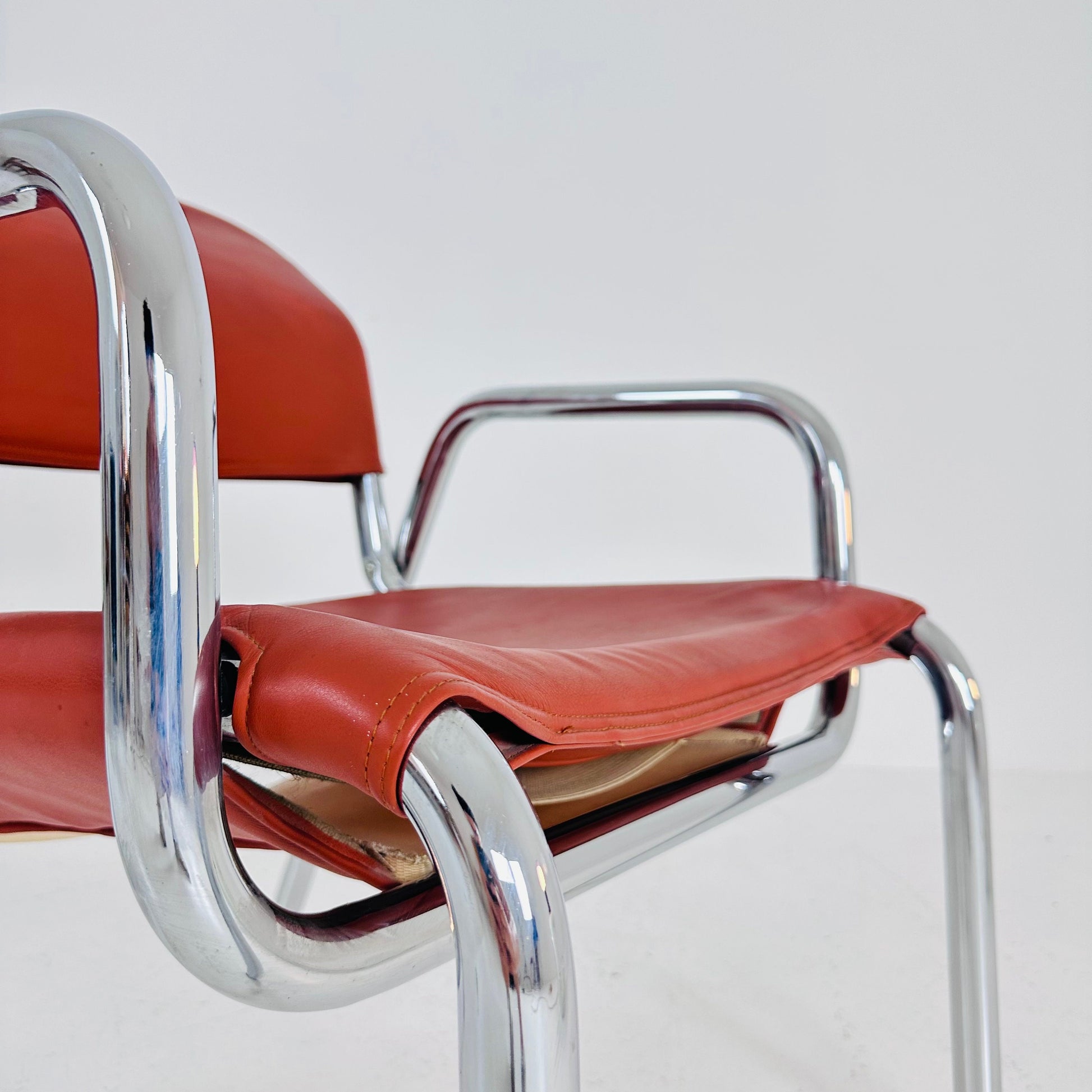 Mid century Bauhaus red leather chair ,Italy 1960s