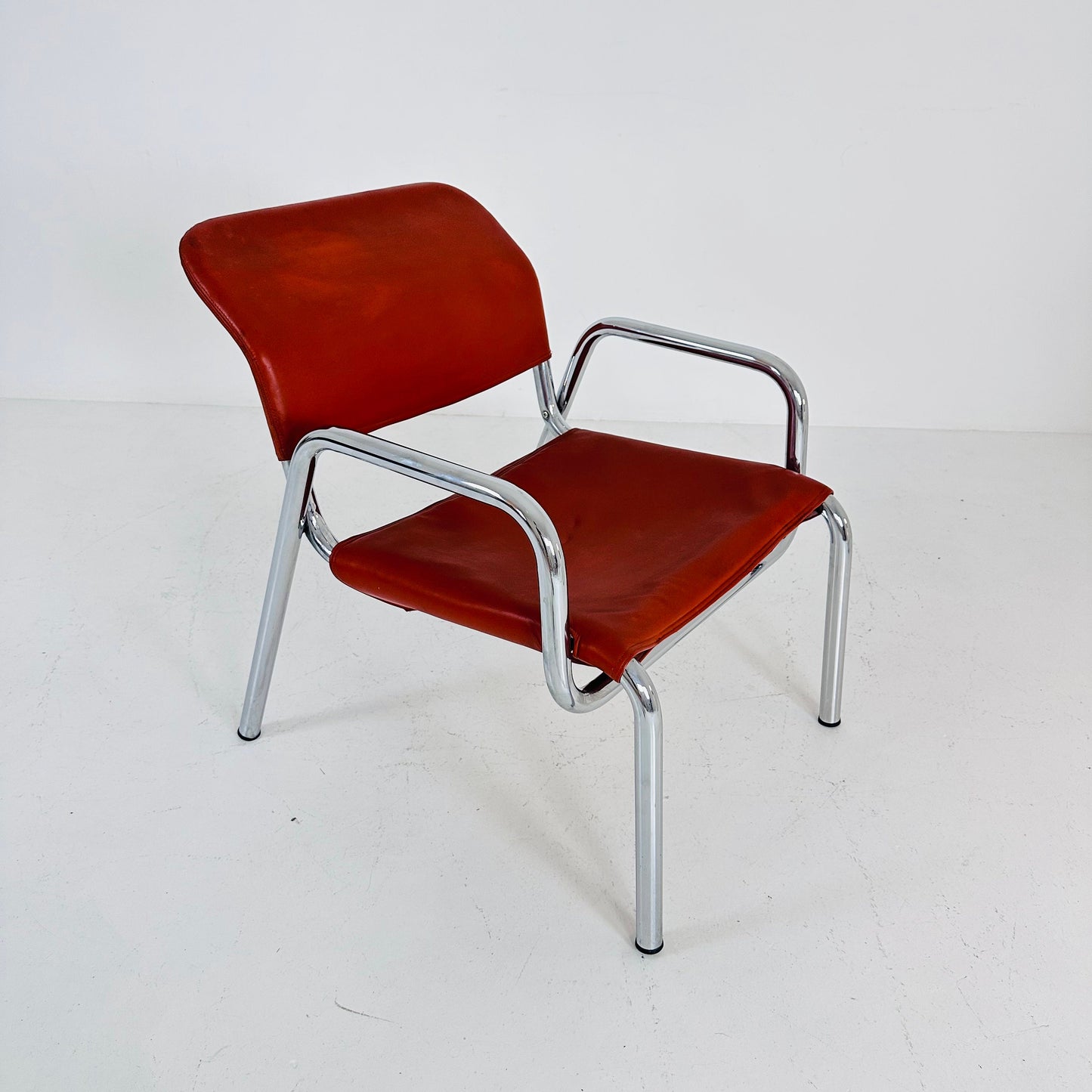Mid century Bauhaus red leather chair ,Italy 1960s