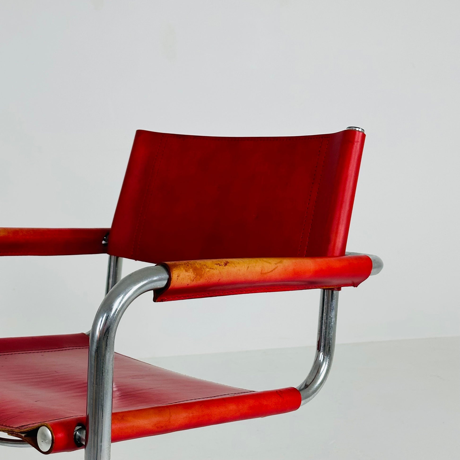 Vintage Model S34 Cognac Saddle Leather Dining chair by Mart Stam & Marcel Breuer 1980s