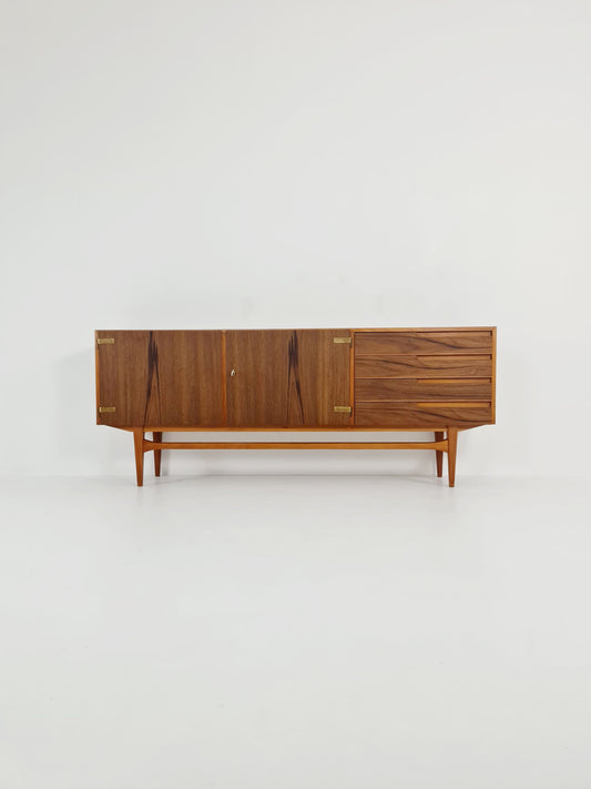 Mid Century Modern German Rare sideboard teak, elm & brass by D. Waldmann, 1960s
