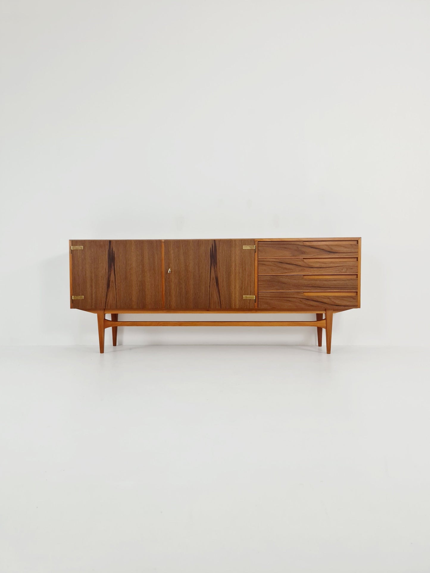 Mid Century Modern German Rare sideboard teak, elm & brass by D. Waldmann, 1960s