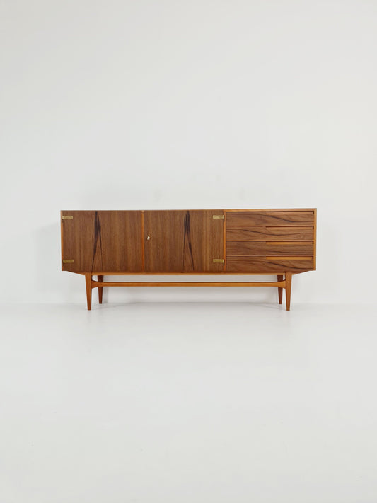 Mid Century Modern German Rare sideboard teak, elm & brass by D. Waldmann, 1960s