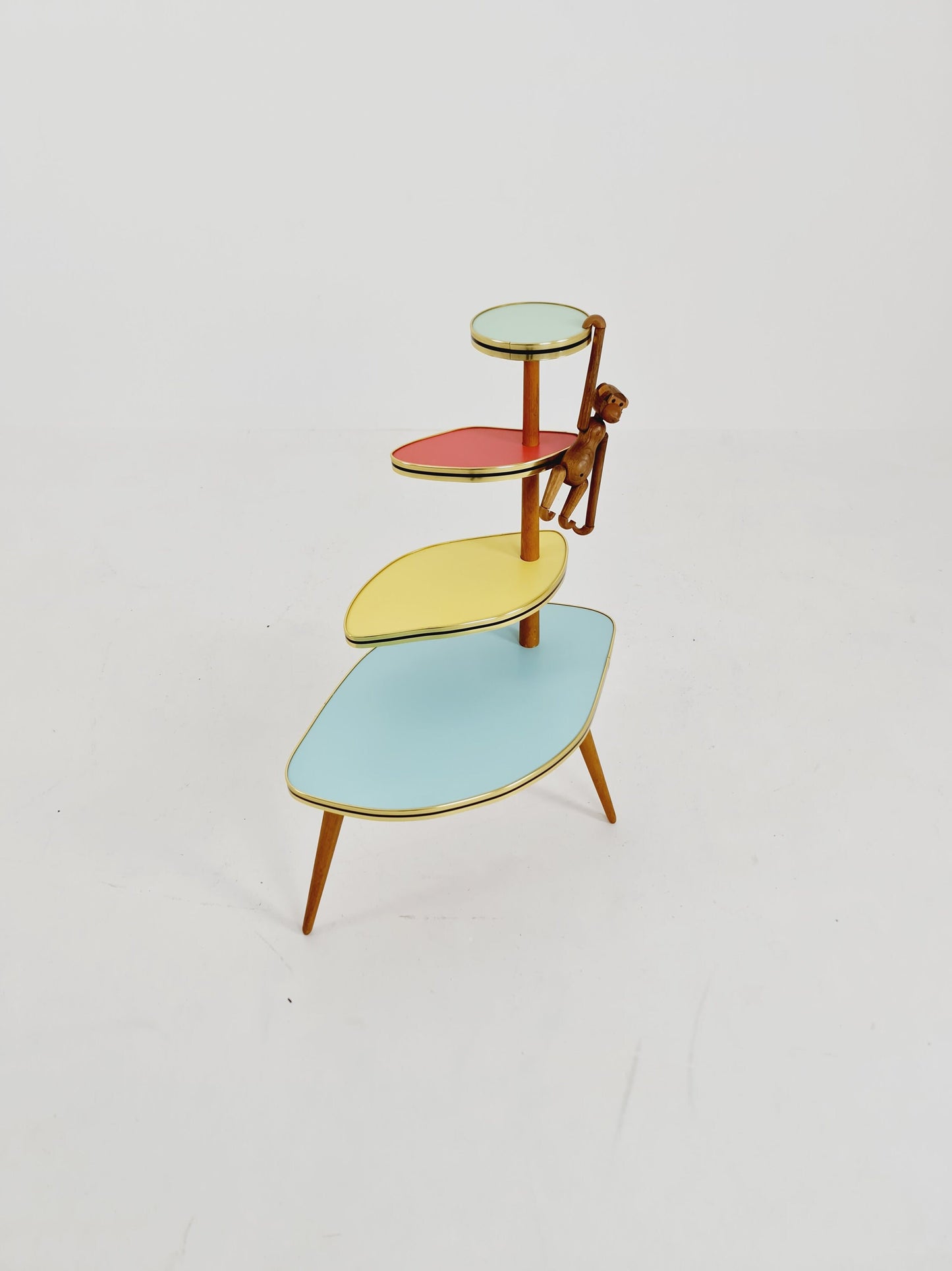 1950s German Plant Stand, Colorful Vintage Mid-Century Minimalist Indoor Plant Stand Side Table Retro flower table