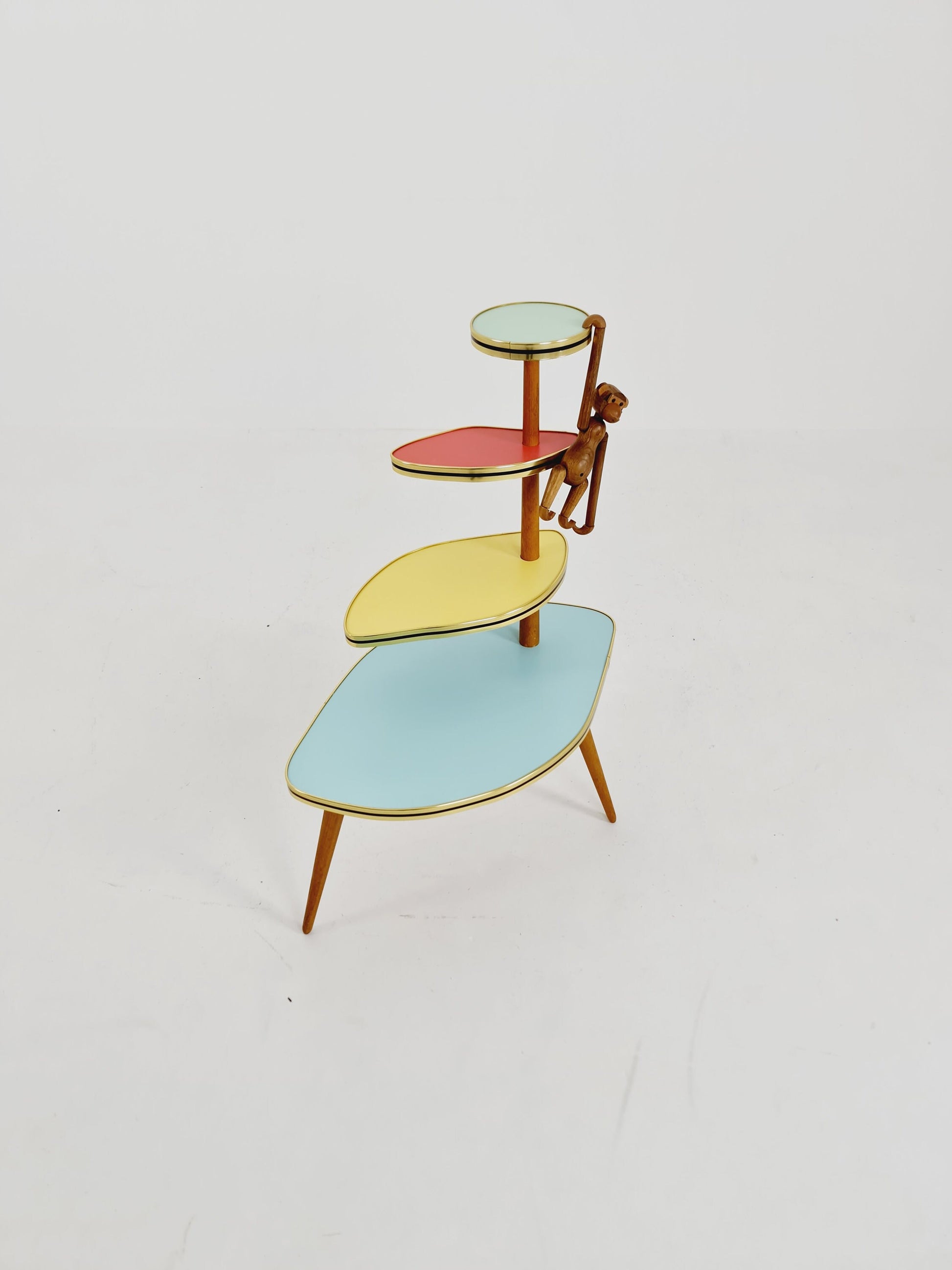 1950s German Plant Stand, Colorful Vintage Mid-Century Minimalist Indoor Plant Stand Side Table Retro flower table
