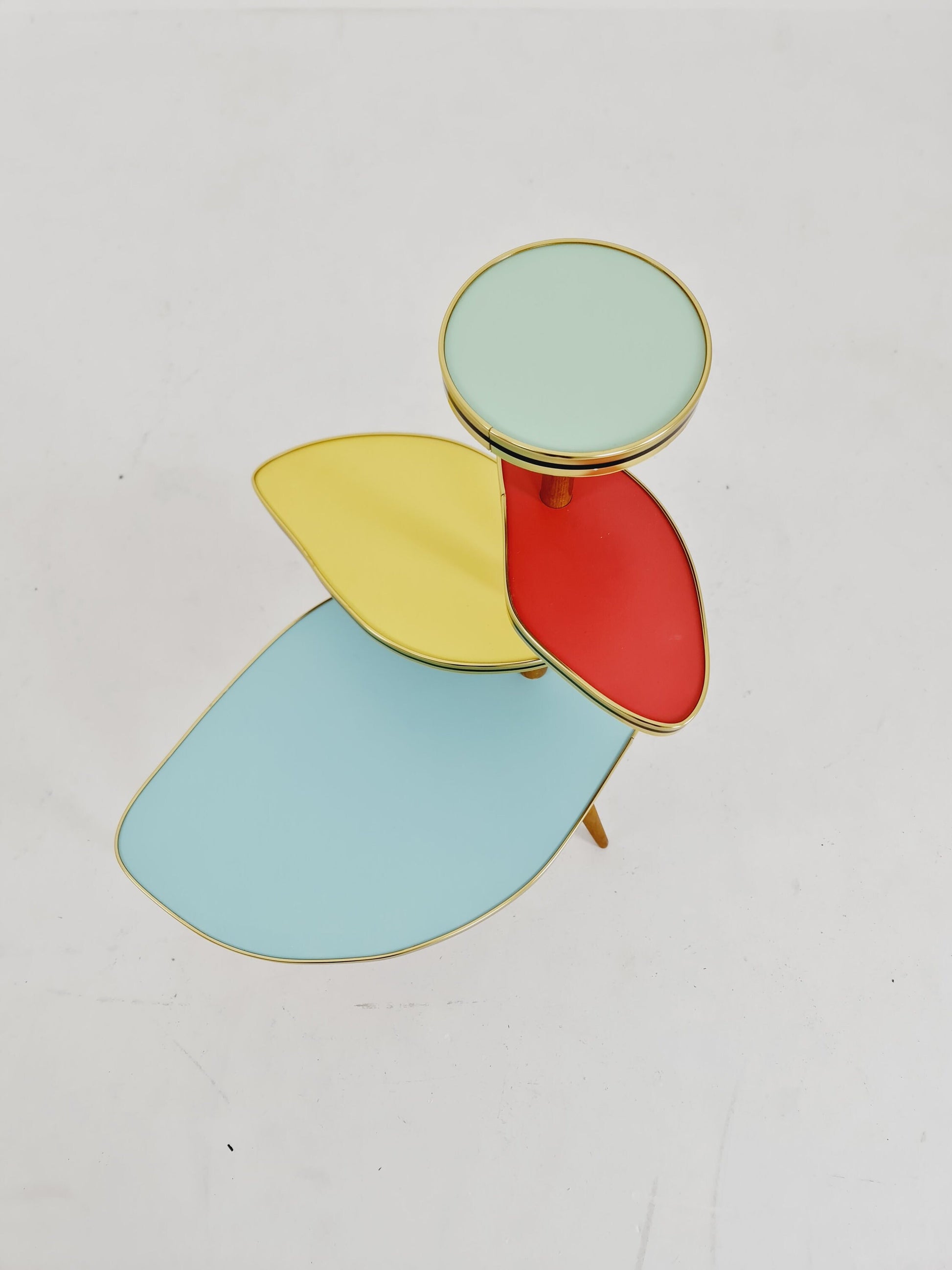 1950s German Plant Stand, Colorful Vintage Mid-Century Minimalist Indoor Plant Stand Side Table Retro flower table
