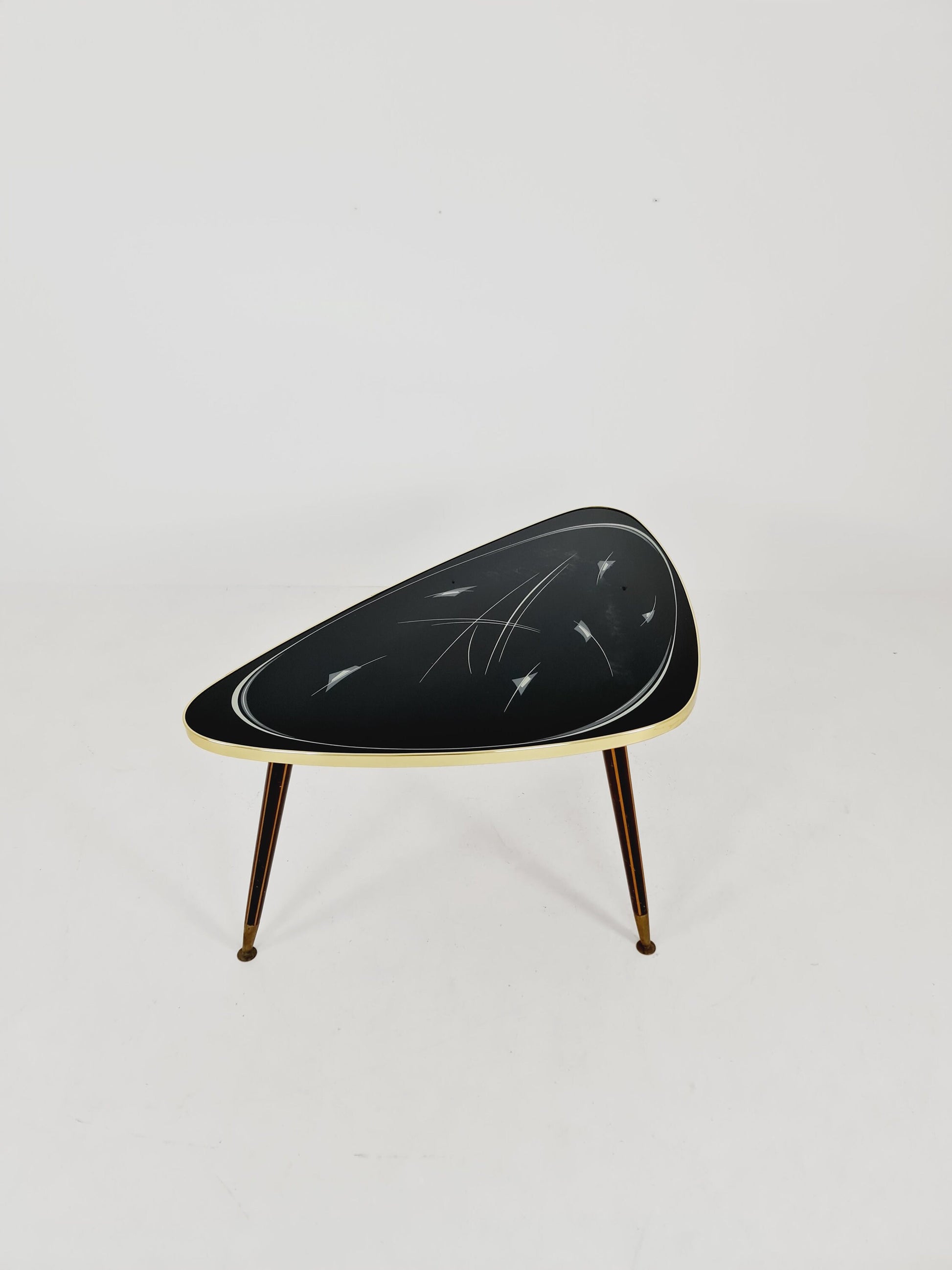 German Mid-Century Tripod Glass & Brass Coffee Table 1950s