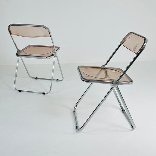 Set of 2 Vintage Smoke Pink Plia folding chair by Giancarlo Piretti for Castelli 1960s