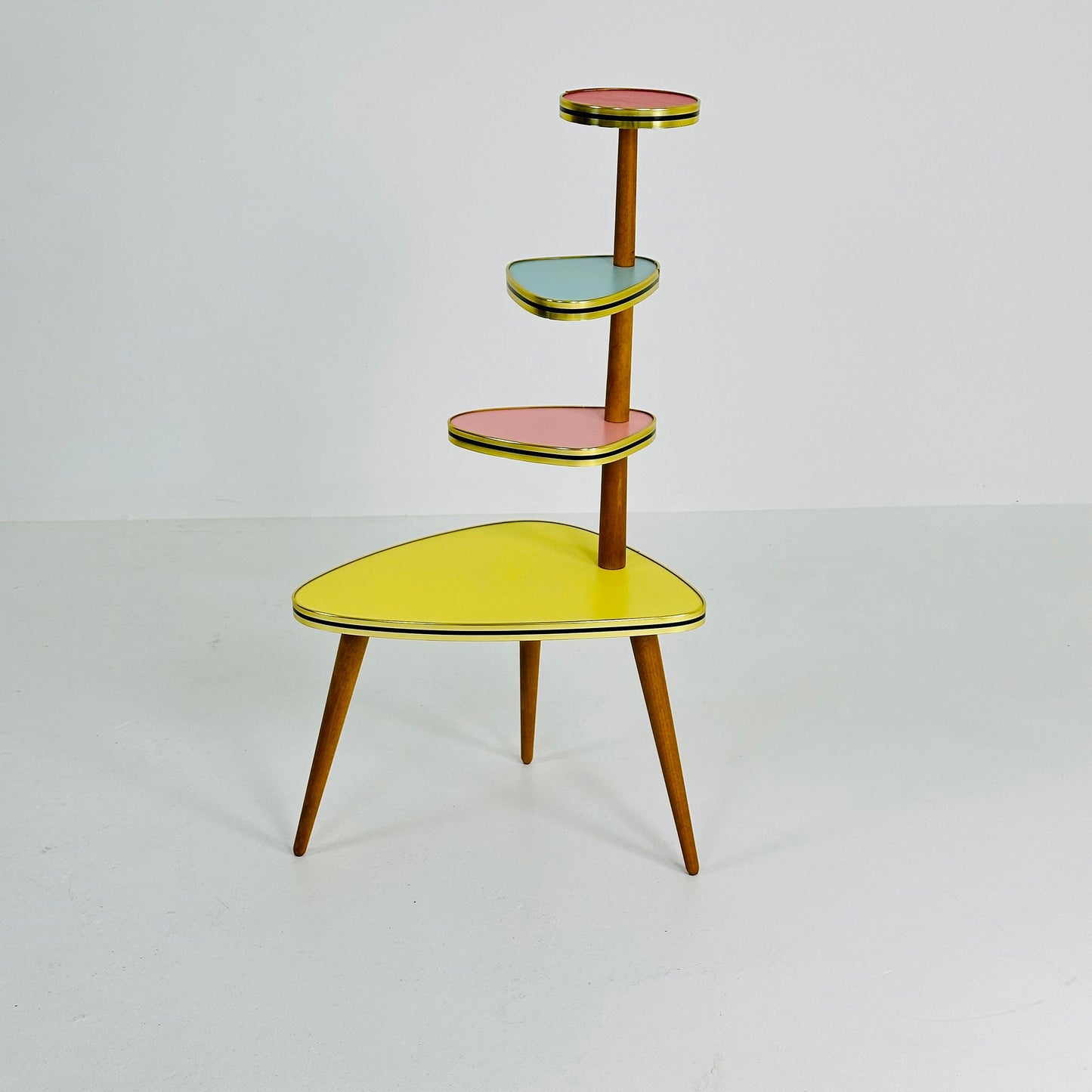 Retro 1950s German Plant Stand, Colorful Vintage Mid-Century Minimalist Indoor Plant Stand Side Table Retro flower table
