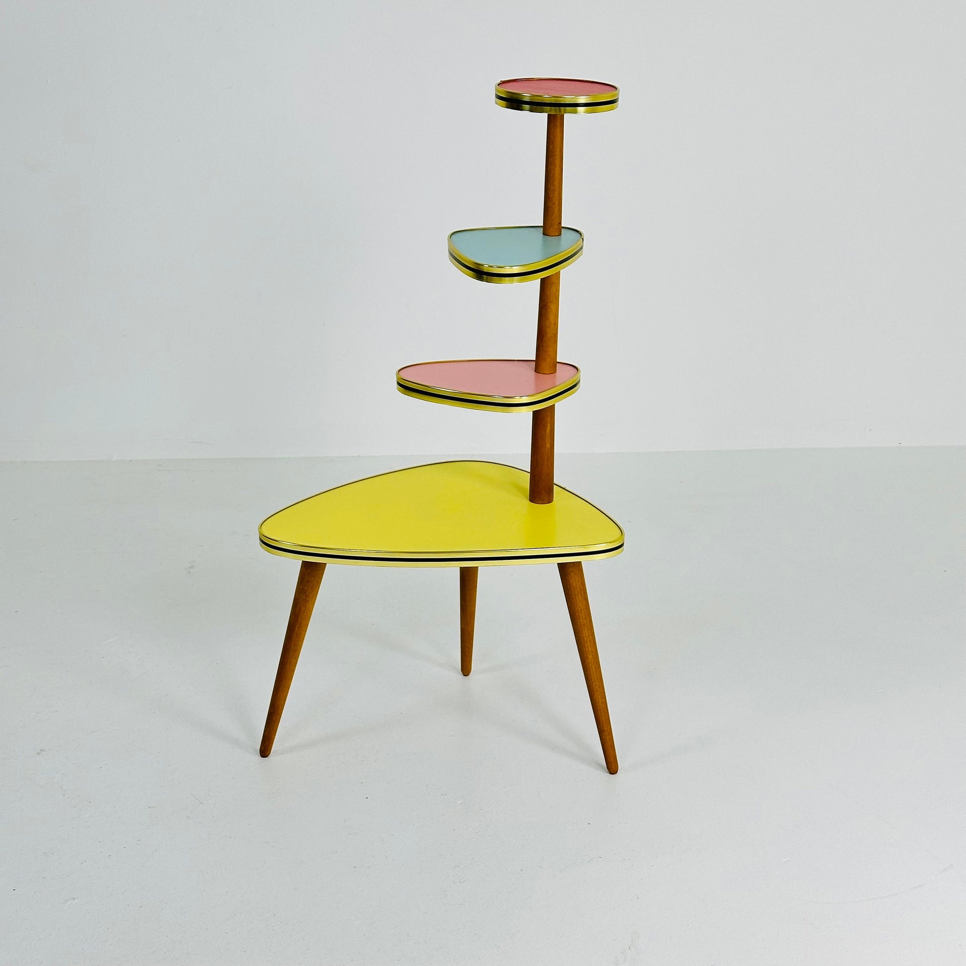 Retro 1950s German Plant Stand, Colorful Vintage Mid-Century Minimalist Indoor Plant Stand Side Table Retro flower table