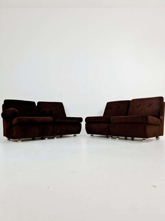 German Space age modular sofa/couch in brown Manchester fabric by Schwämmle Möbel, 1970s