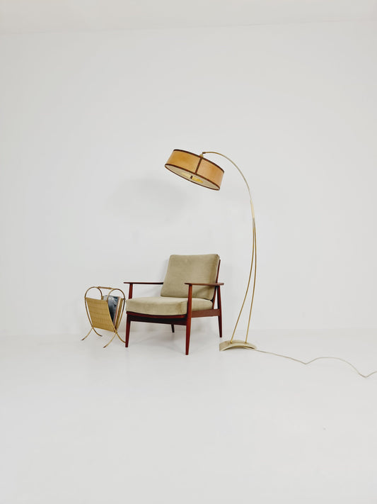 Mid century brass German arc floor Flex lamp By München Werkstätten, 1960s