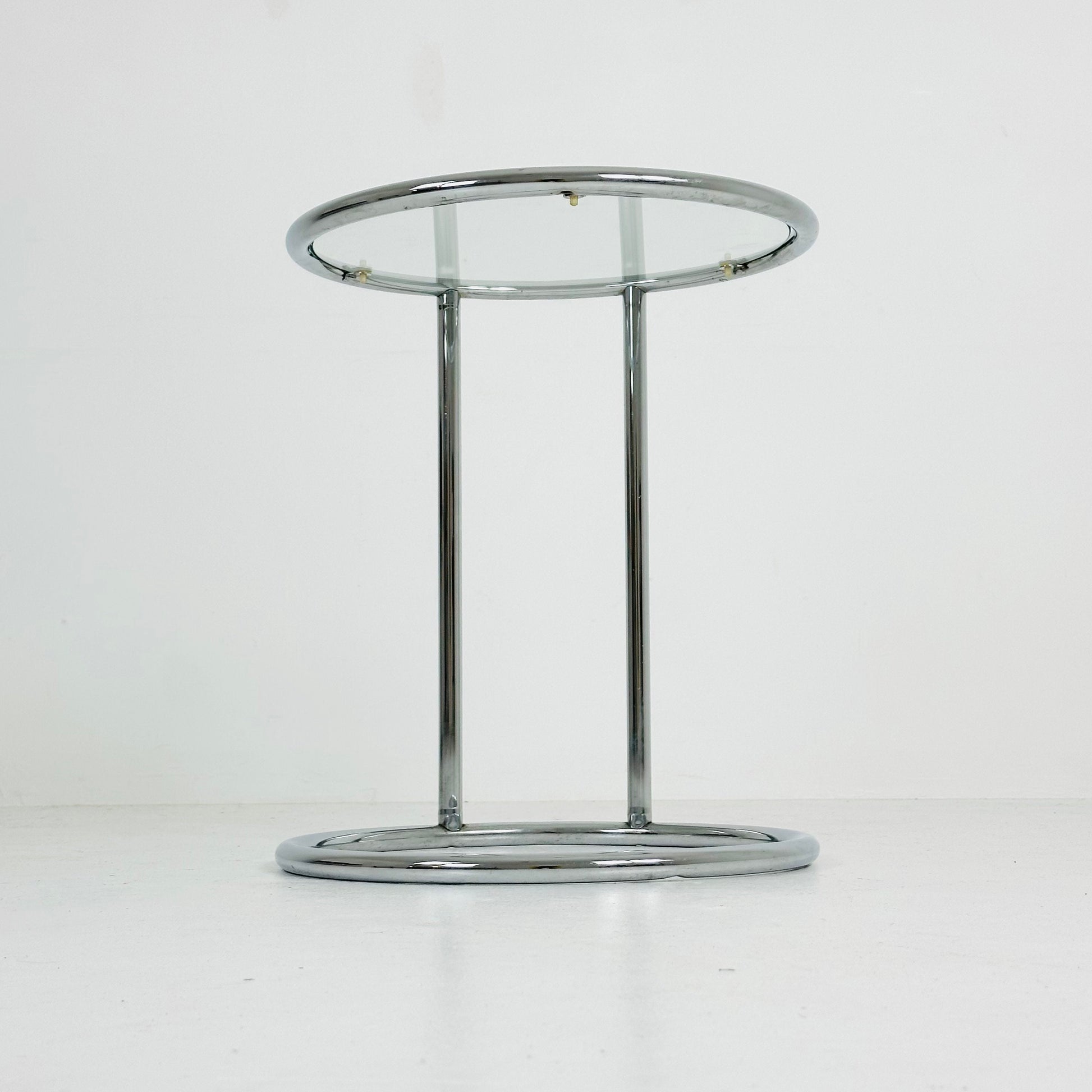 BauHaus Round Chrome & Glass side table Eileen Gray style , 1980s