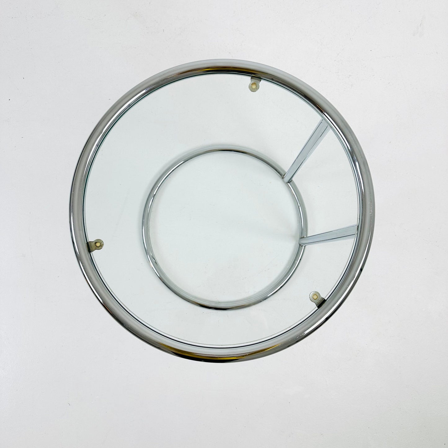 BauHaus Round Chrome & Glass side table Eileen Gray style , 1980s