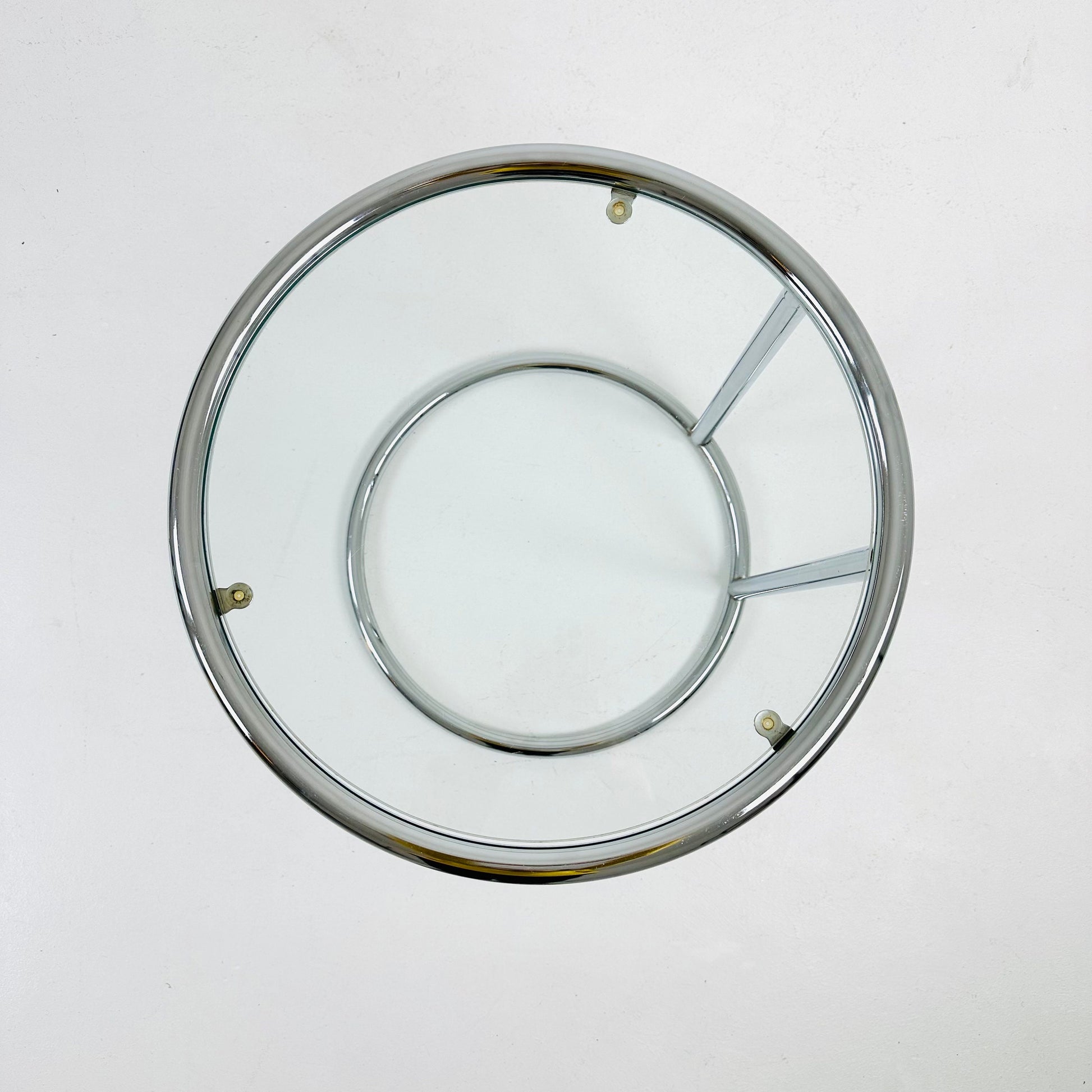 BauHaus Round Chrome & Glass side table Eileen Gray style , 1980s
