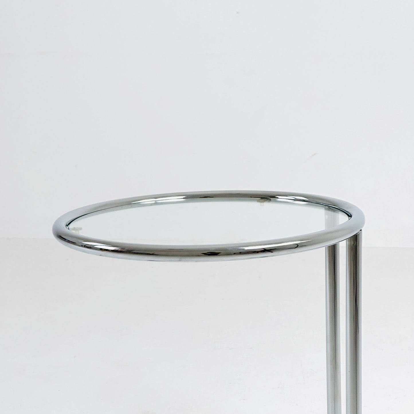 BauHaus Round Chrome & Glass side table Eileen Gray style , 1980s