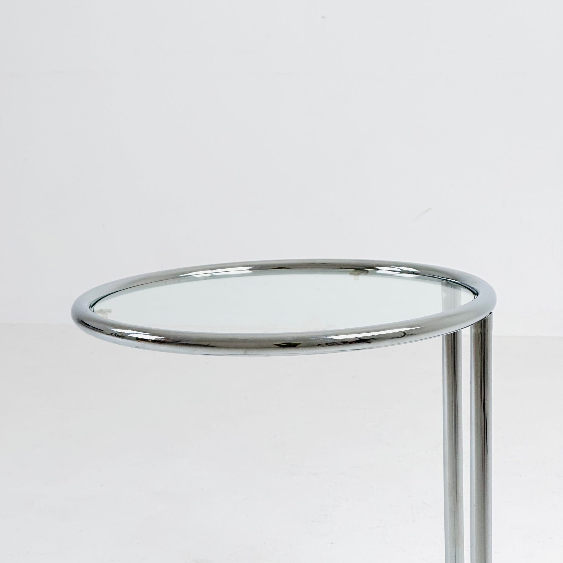 BauHaus Round Chrome & Glass side table Eileen Gray style , 1980s