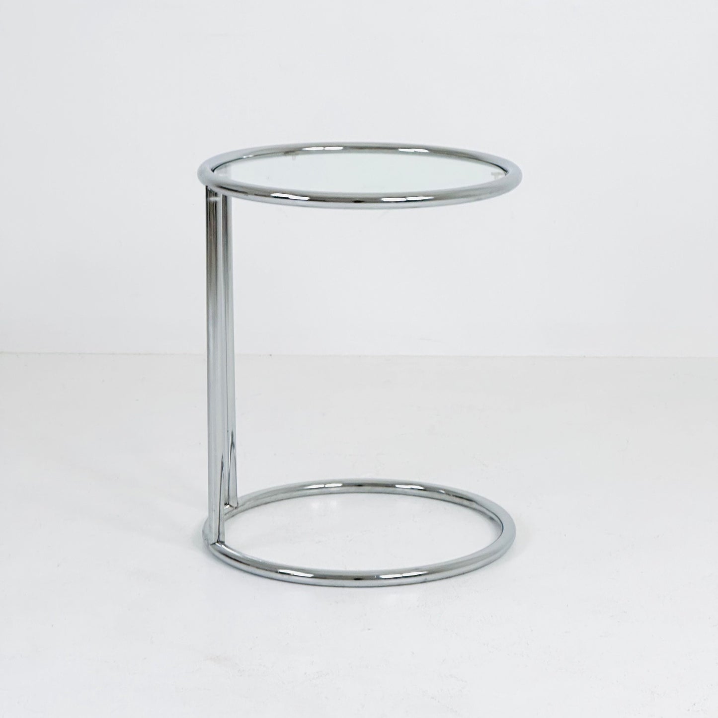BauHaus Round Chrome & Glass side table Eileen Gray style , 1980s