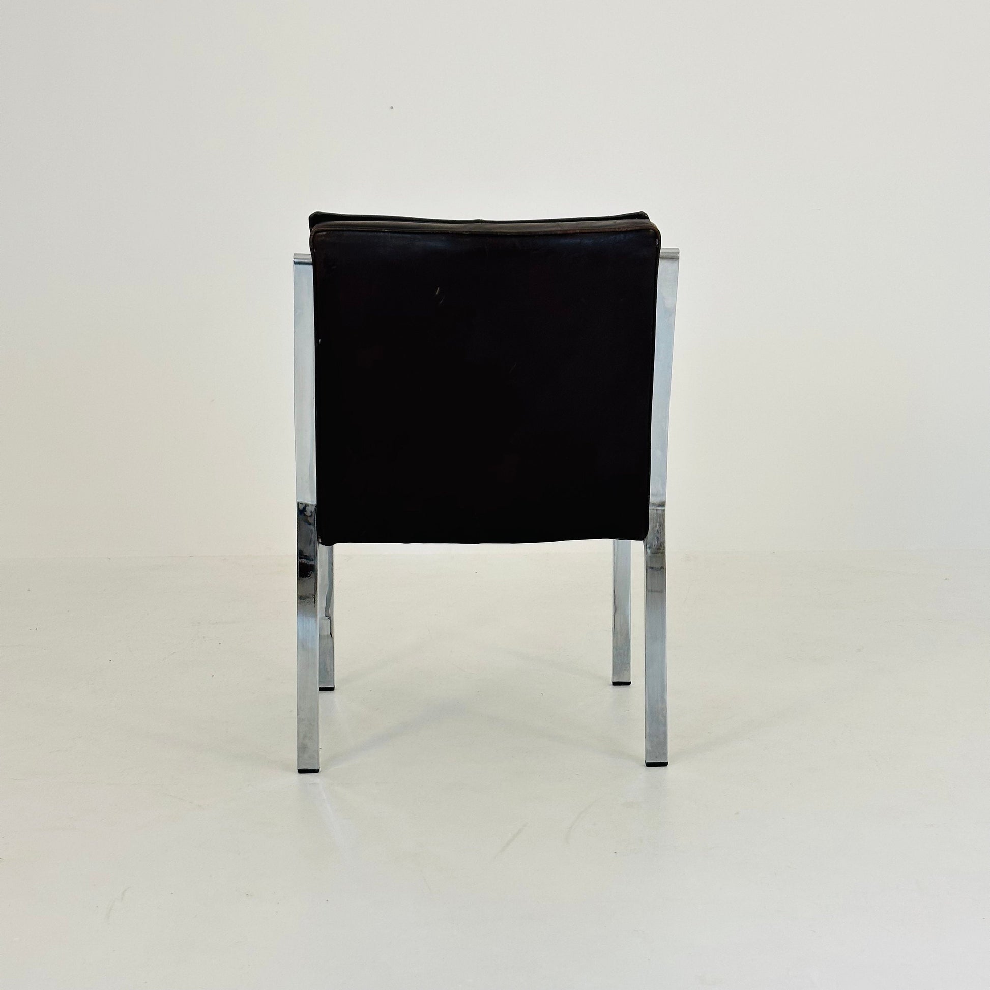 Mid century Alpha steel and leather dark brown armchair by Preben Fabricius and George Kastholm for Walter Knoll 1980s