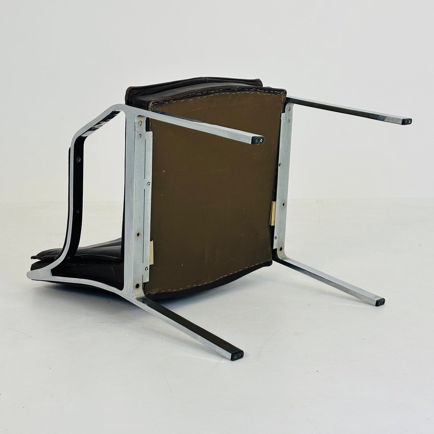 Mid century Alpha steel and leather dark brown armchair by Preben Fabricius and George Kastholm for Walter Knoll 1980s