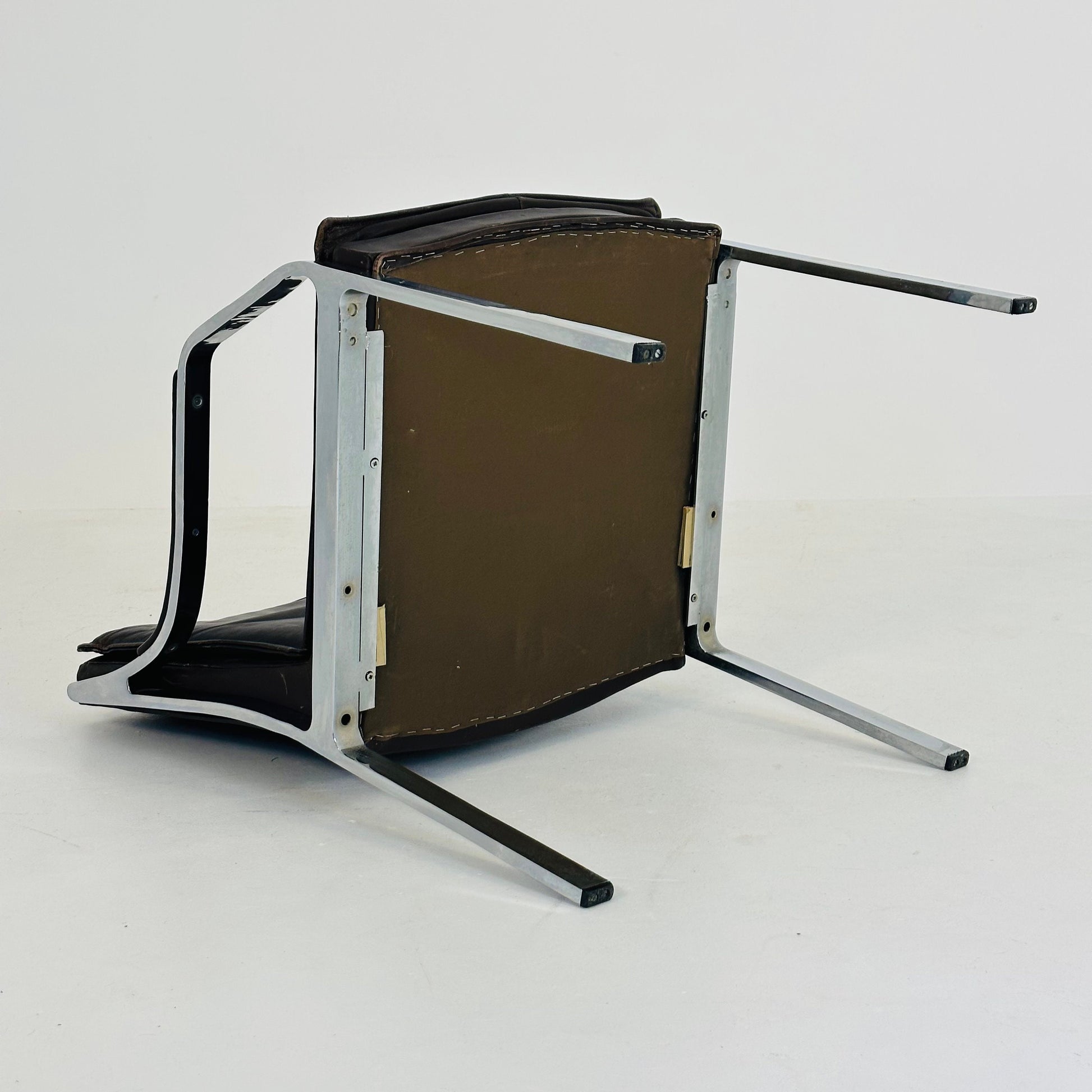 Mid century Alpha steel and leather dark brown armchair by Preben Fabricius and George Kastholm for Walter Knoll 1980s