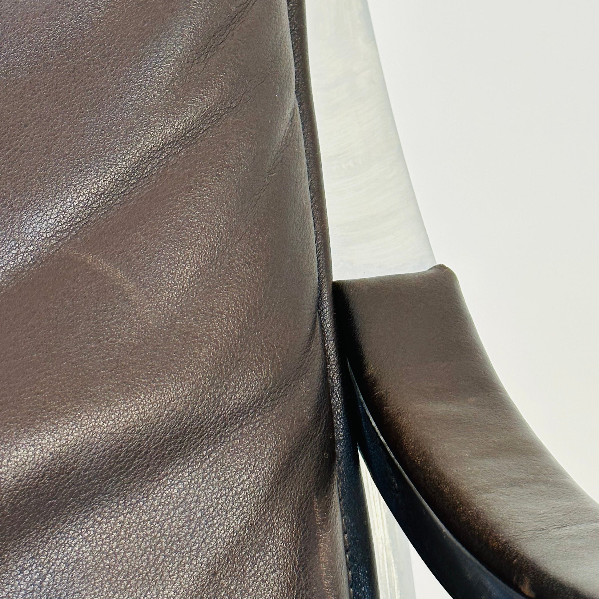 Mid century Alpha steel and leather dark brown armchair by Preben Fabricius and George Kastholm for Walter Knoll 1980s