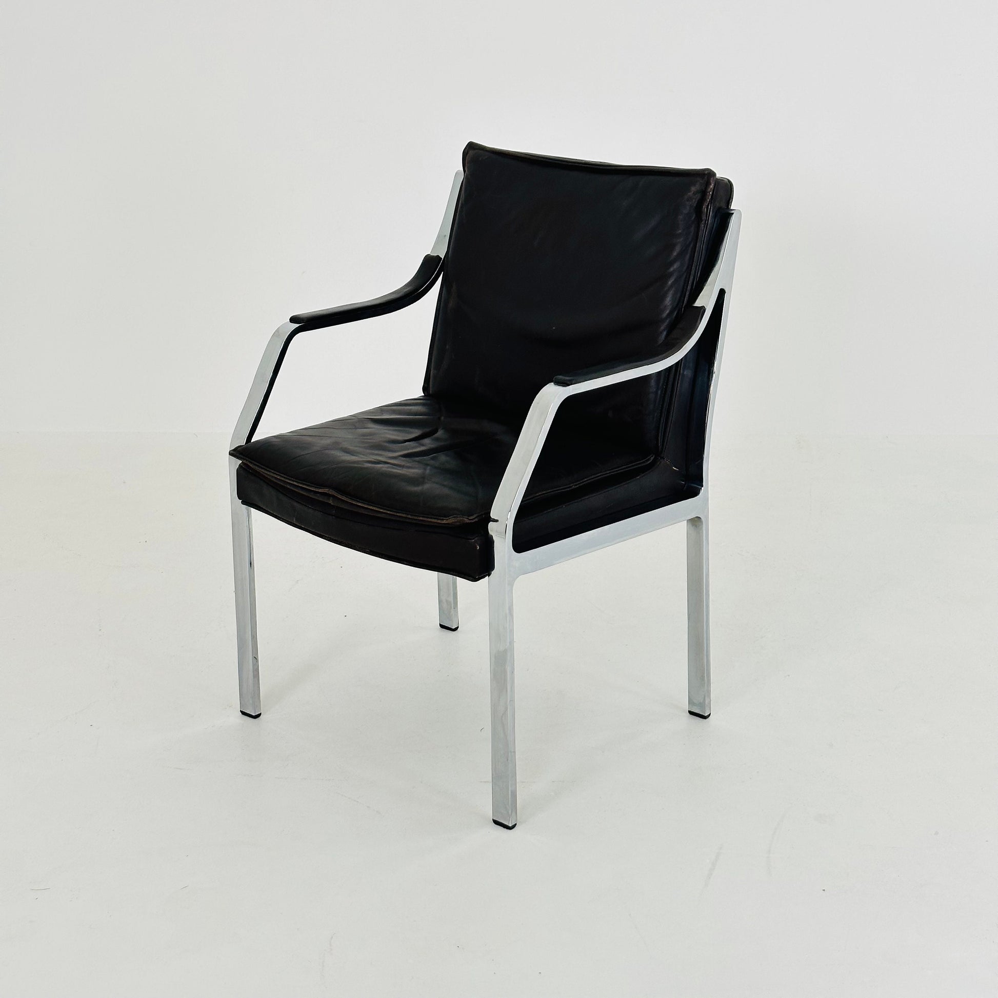 Mid century Alpha steel and leather dark brown armchair by Preben Fabricius and George Kastholm for Walter Knoll 1980s