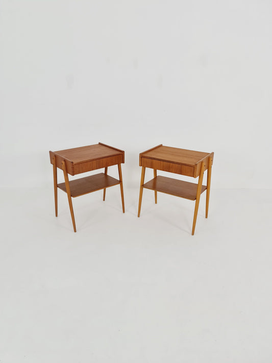 Pair of Swedish Midcentury Teak Vintage Side table/ Bedside table/ Night stand by Carlström & Co, 1960s