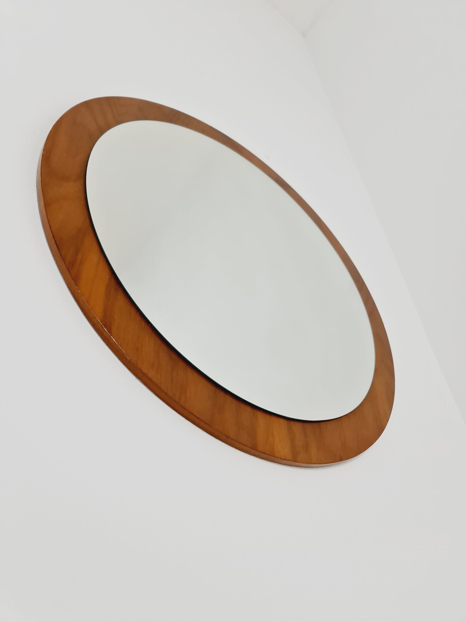Mid Century round teak mirror from the 60s