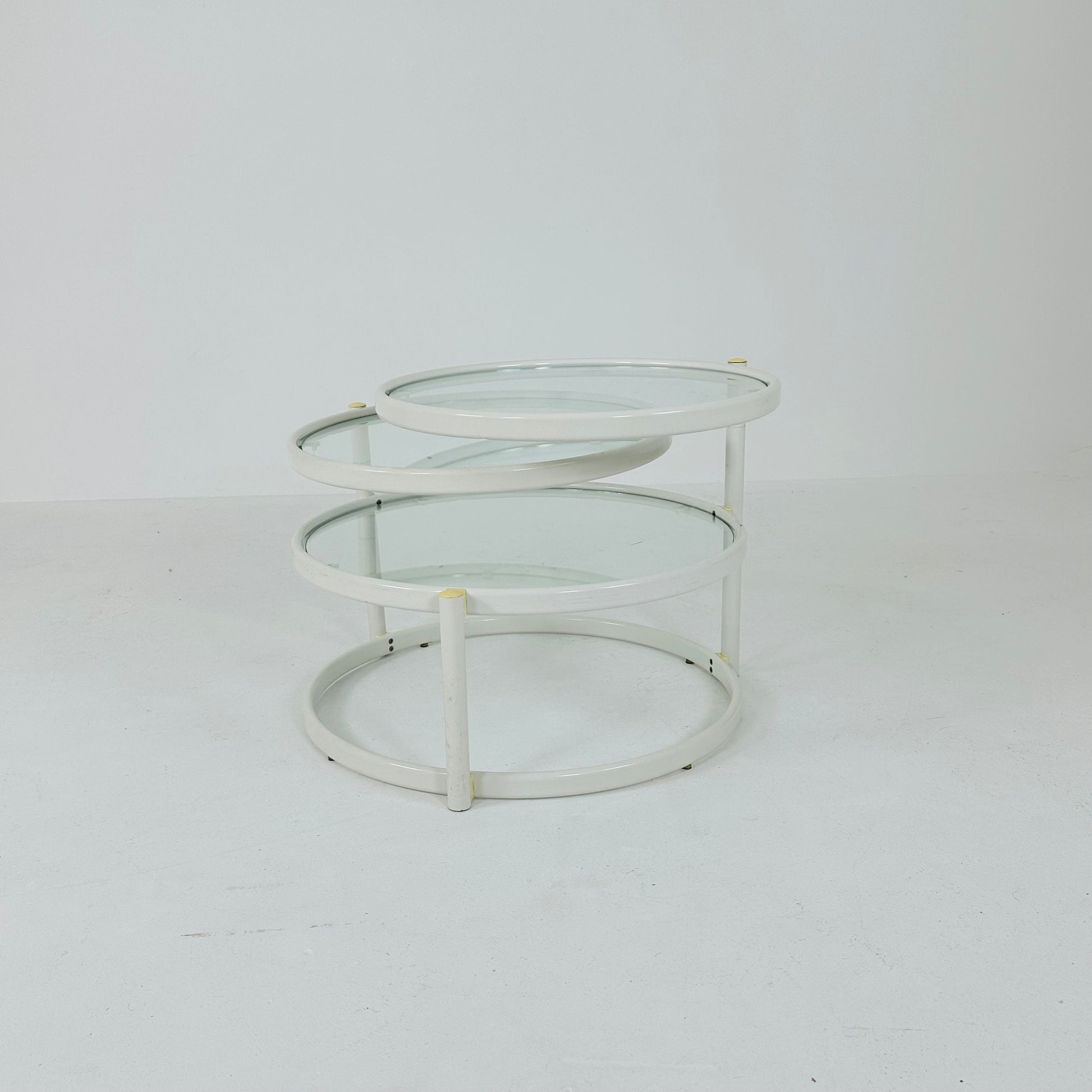 Mid-Century Modern Tiered Glass & white metal Coffee Table /couch table 1970s