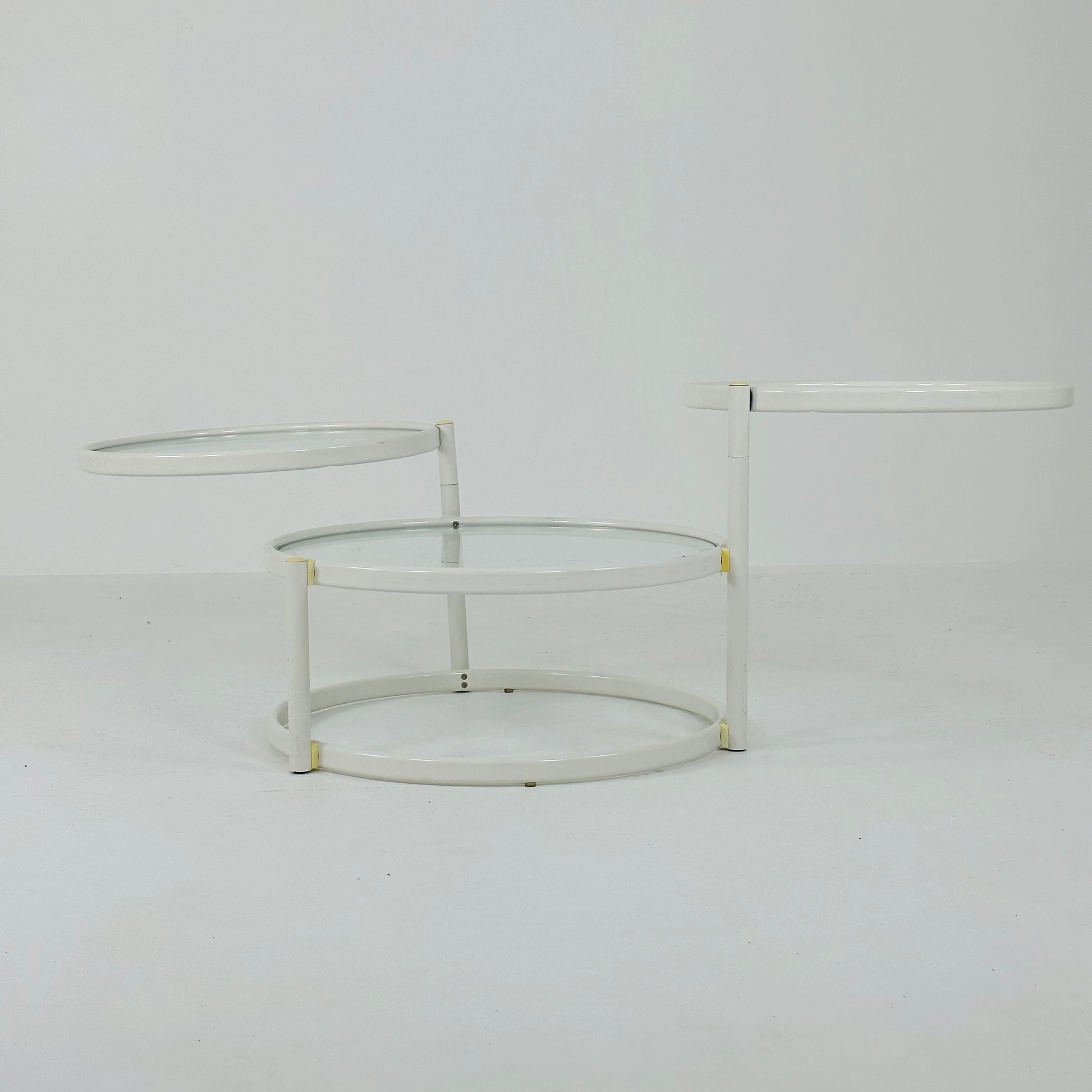 Mid-Century Modern Tiered Glass & white metal Coffee Table /couch table 1970s