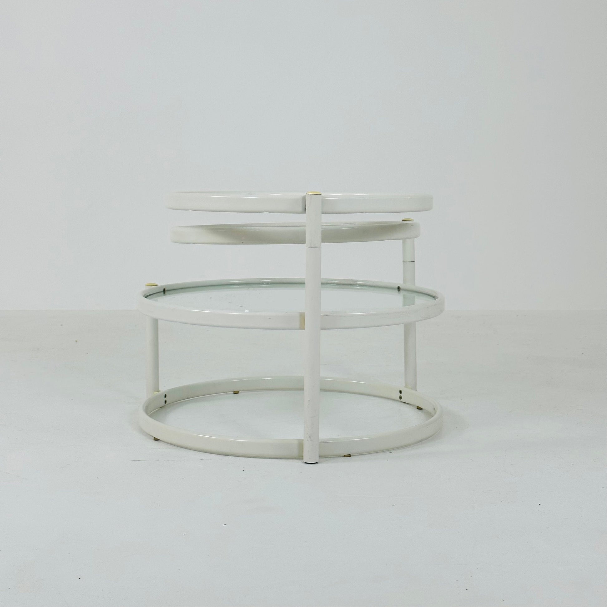 Mid-Century Modern Tiered Glass & white metal Coffee Table /couch table 1970s